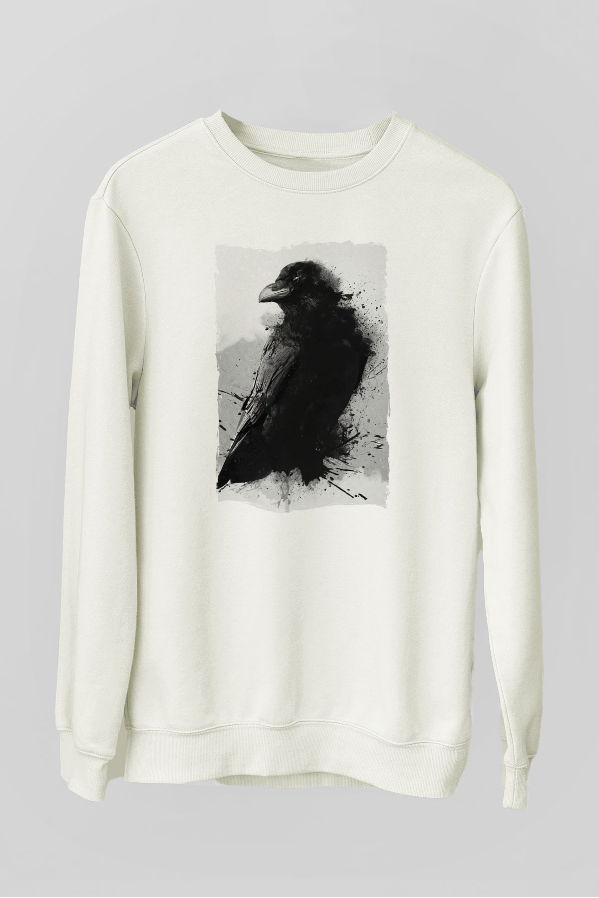 Karga Baskılı Unisex Beyaz  Sweatshirt