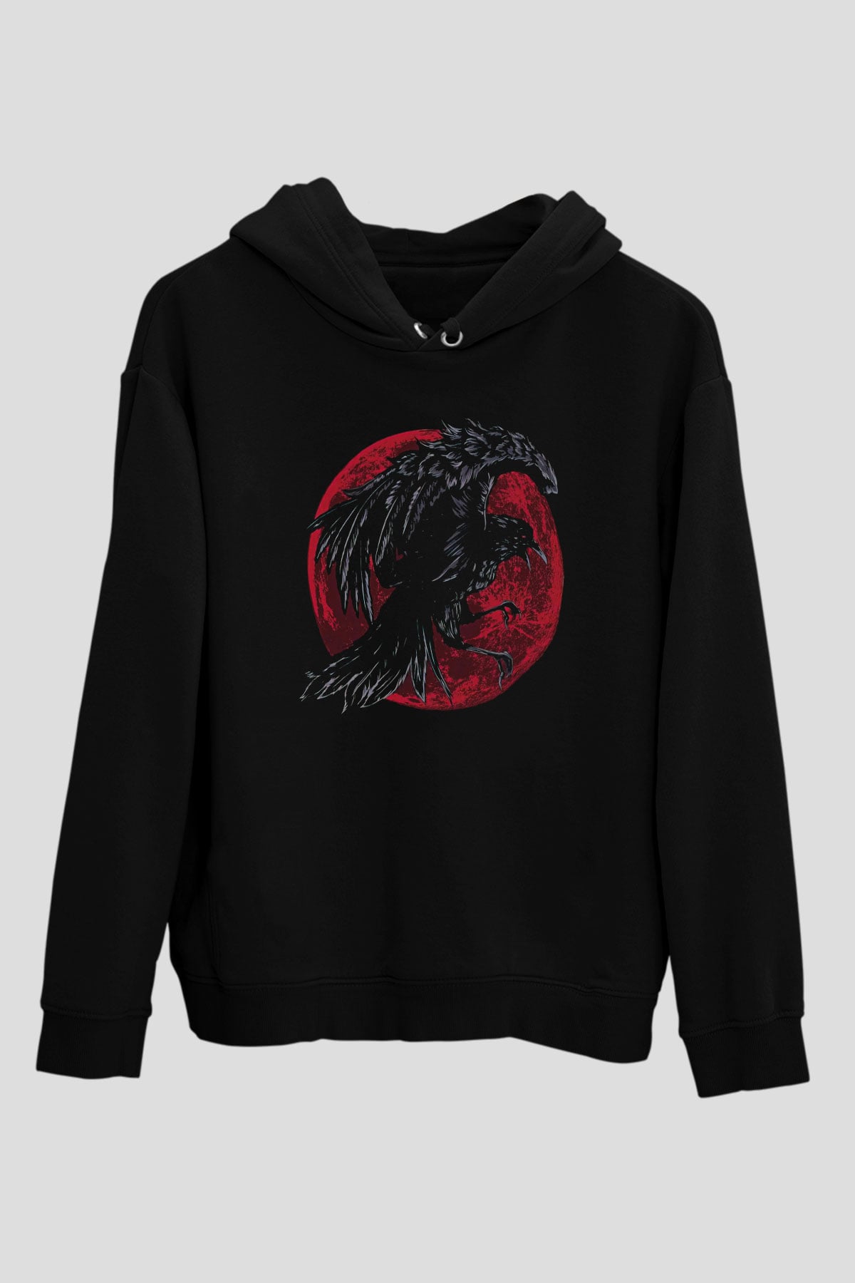 Karga Baskılı Unisex Siyah Hoodie