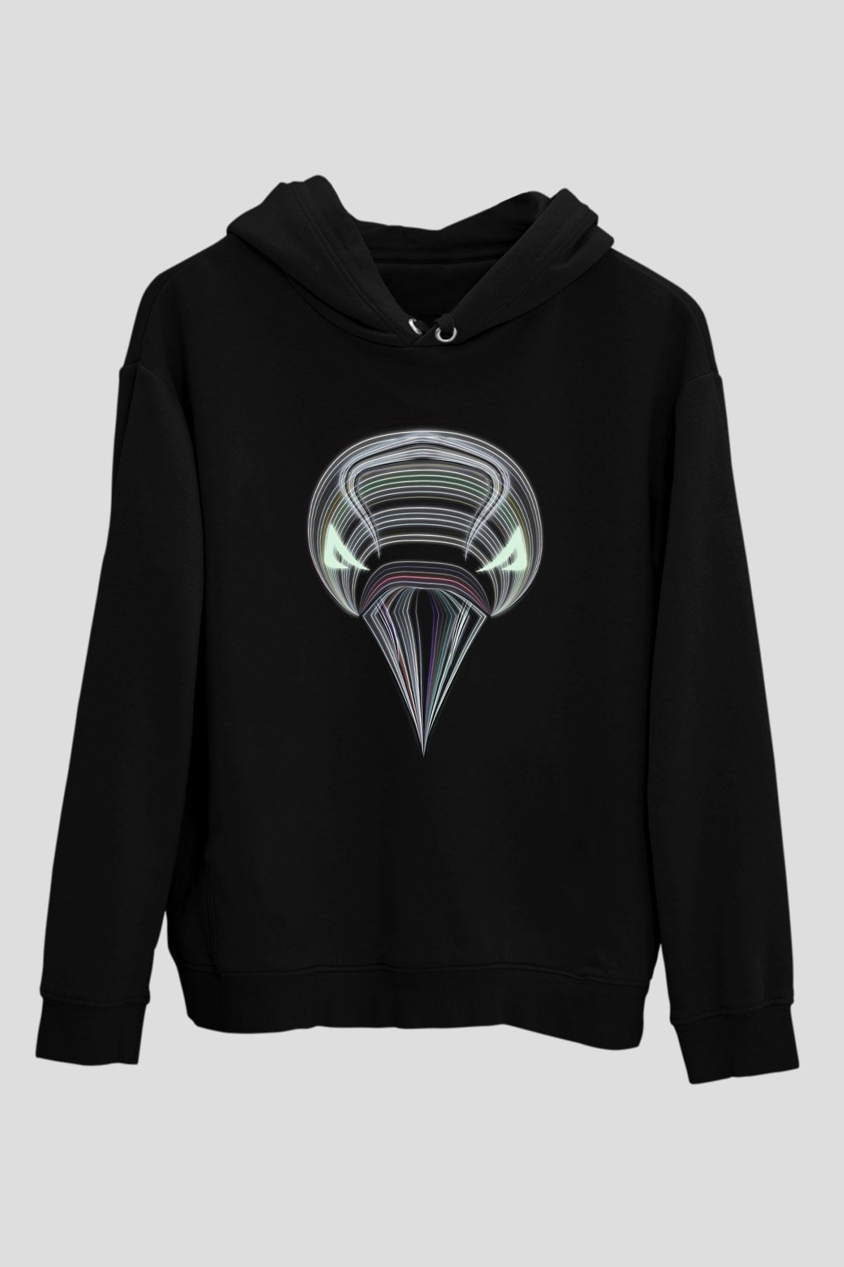 Karga Baskılı Unisex Siyah Hoodie