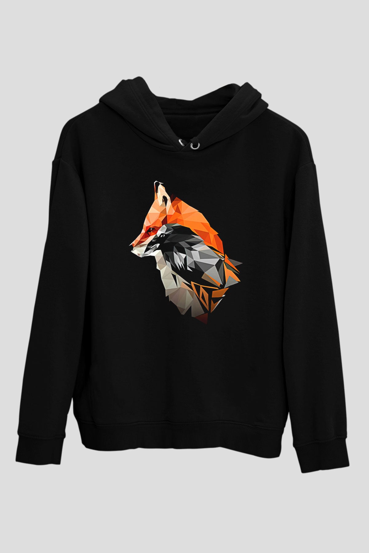 Karga Baskılı Unisex Siyah Hoodie