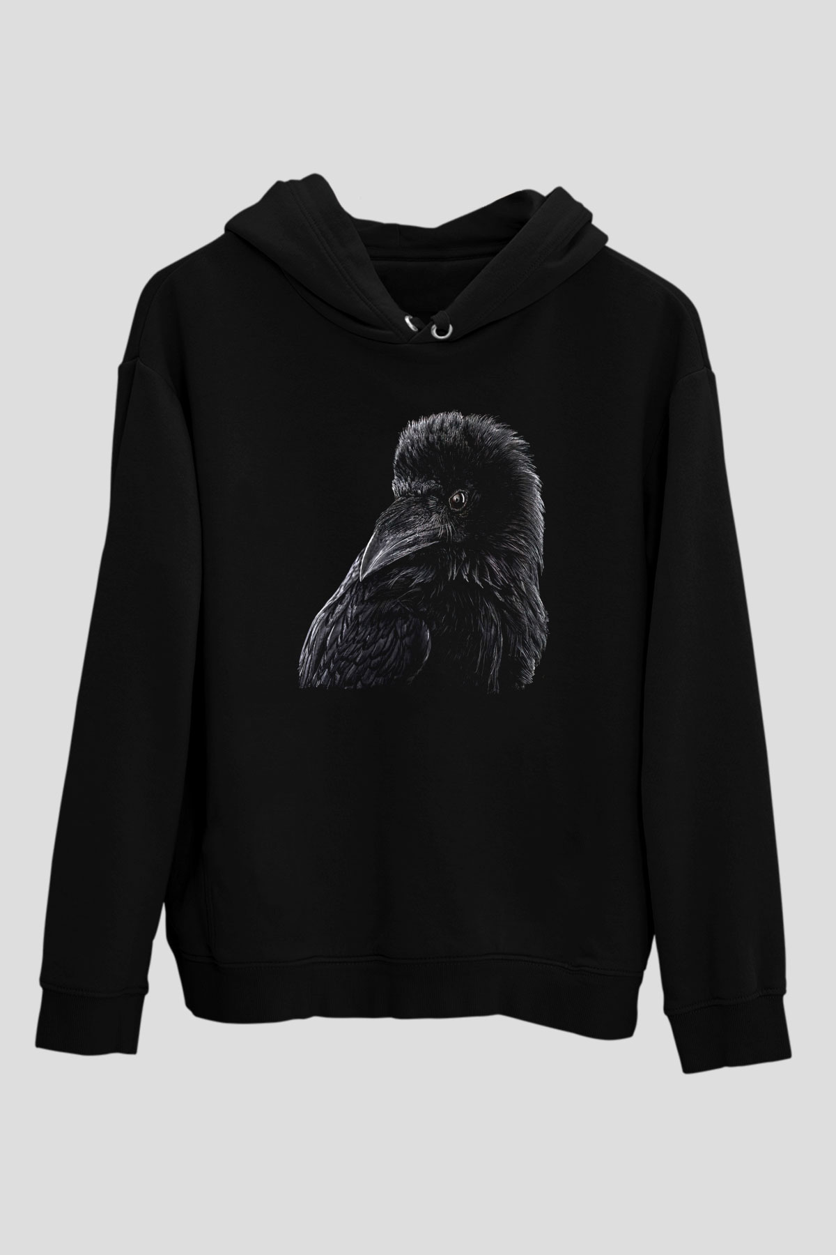 Karga Baskılı Unisex Siyah Hoodie