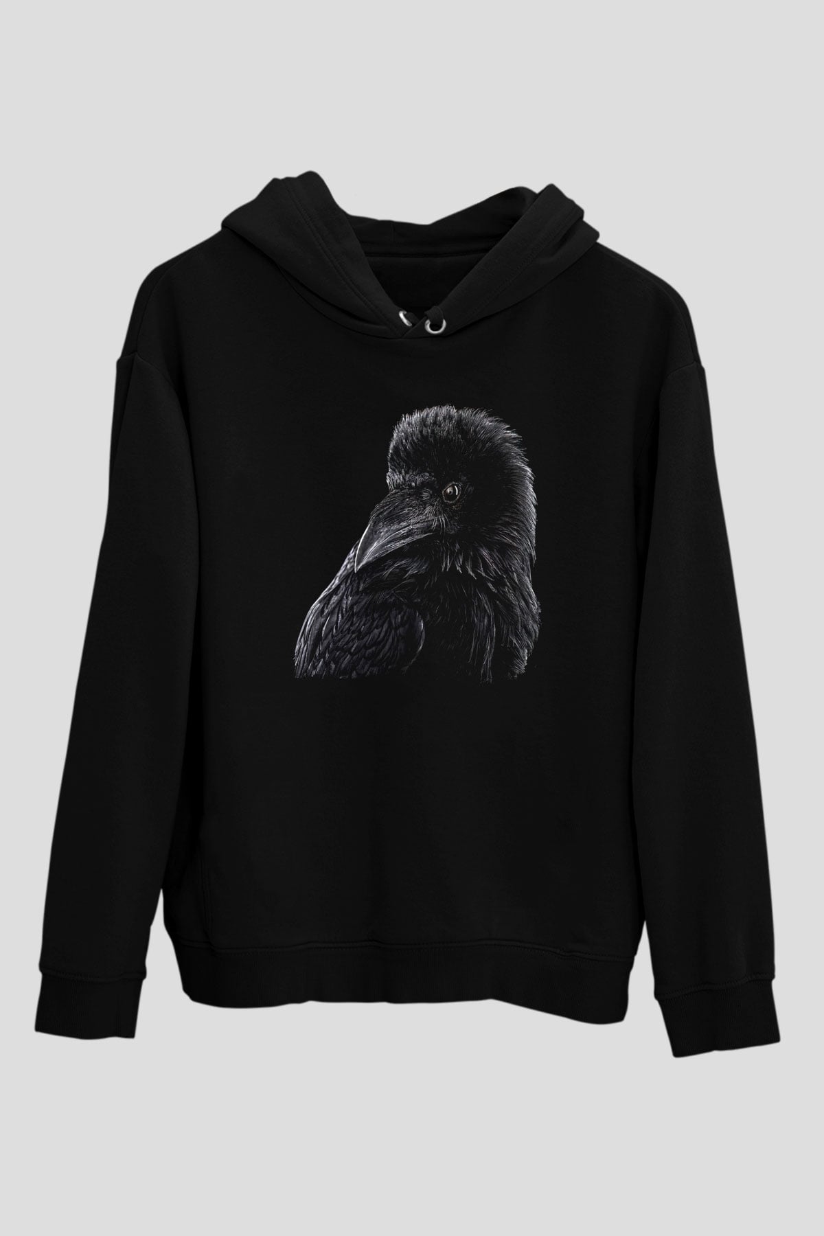 Karga Baskılı Unisex Siyah Hoodie