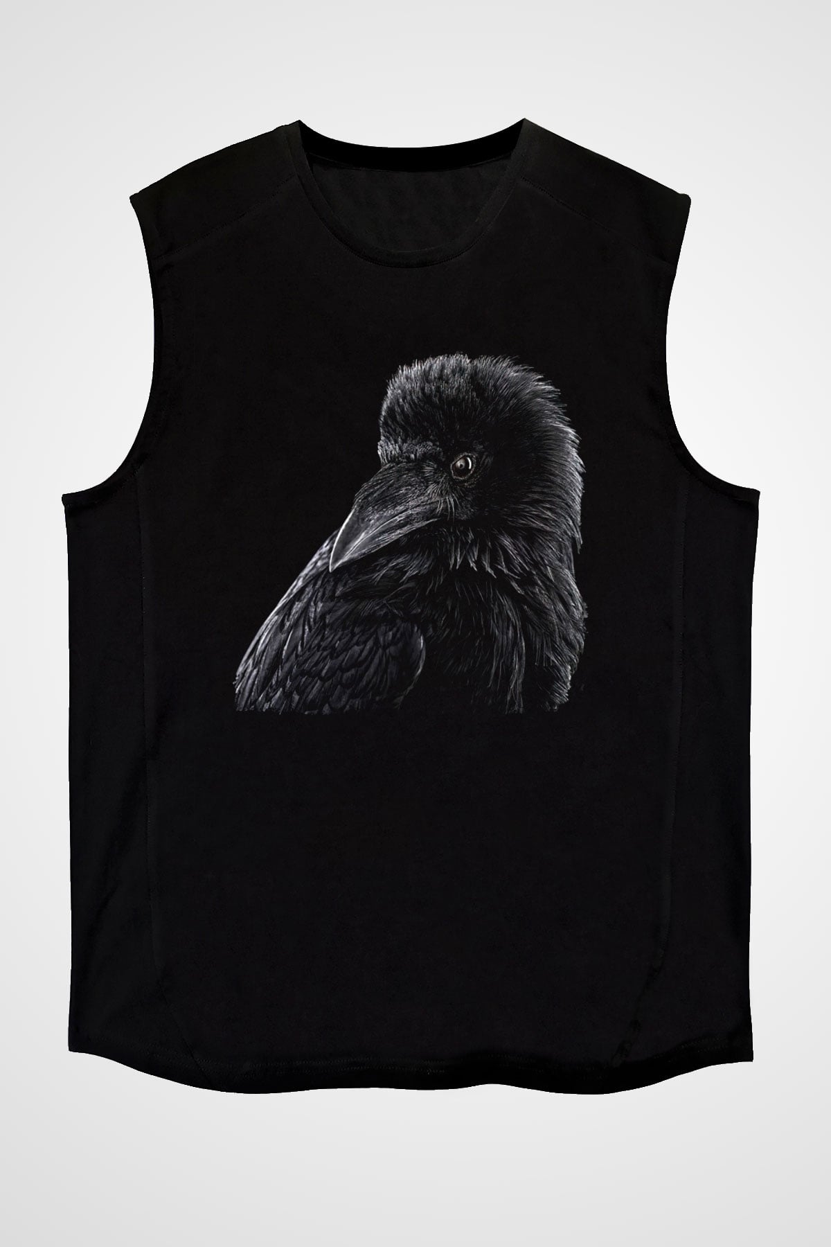 Karga Baskılı Unisex Siyah Kolsuz Tişört - Tshirt