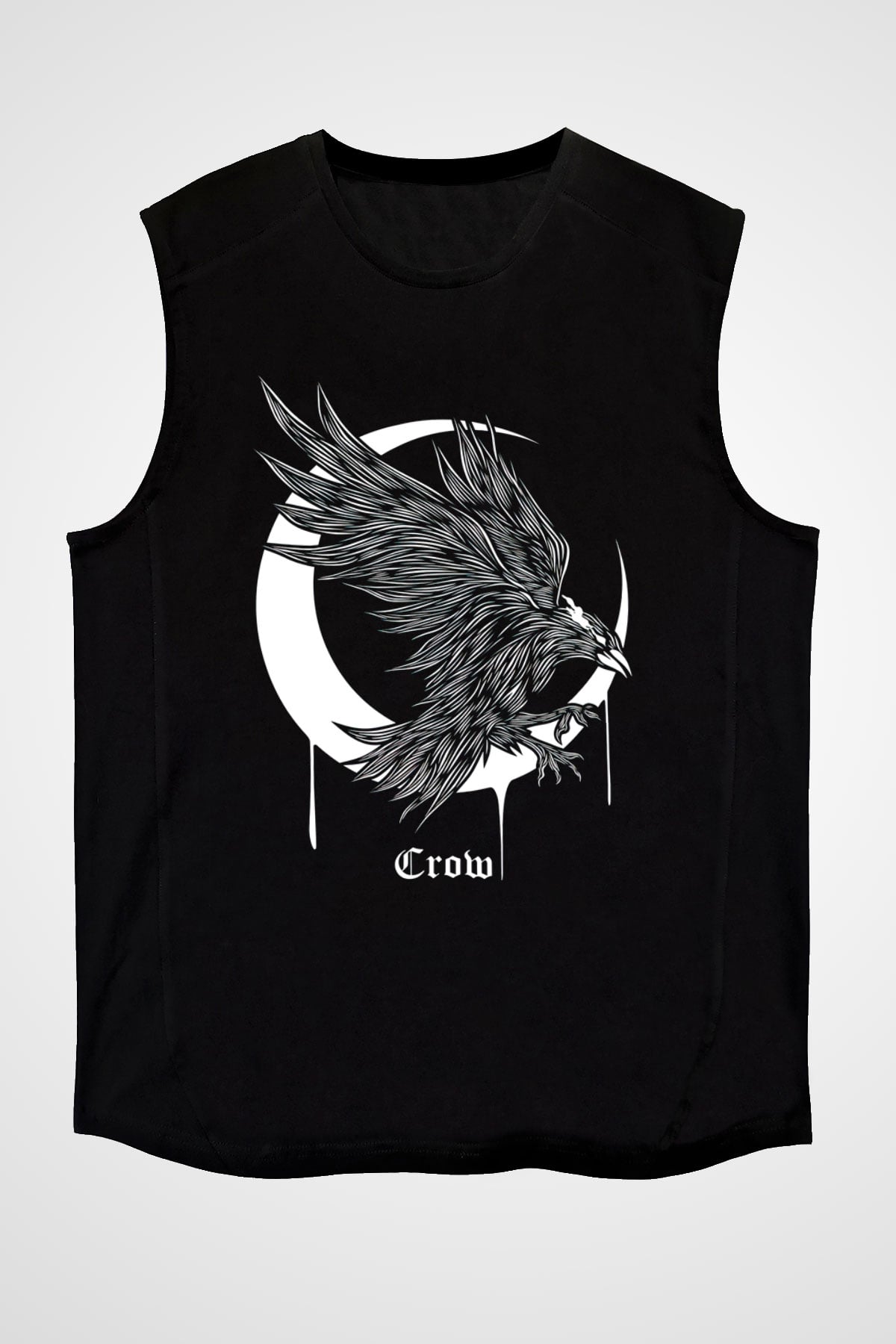 Karga Baskılı Unisex Siyah Kolsuz Tişört - Tshirt