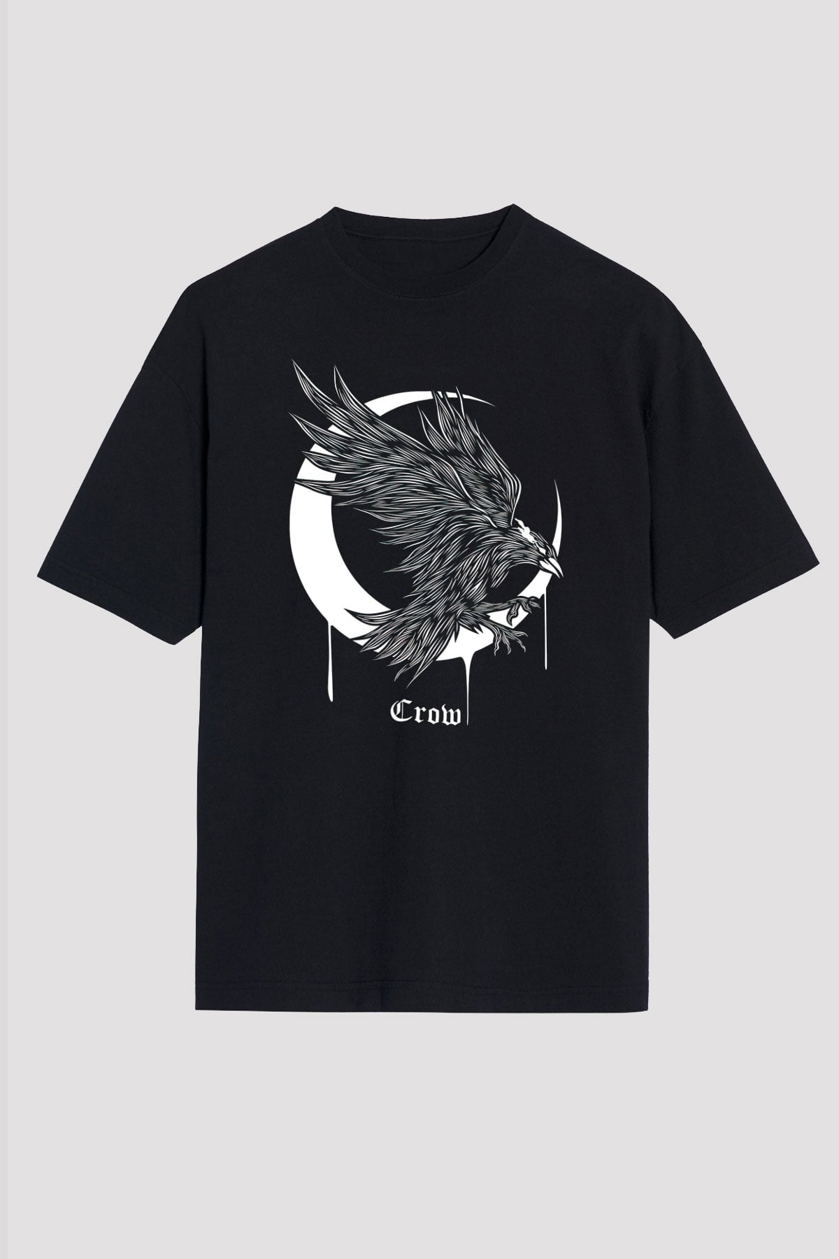 Karga Baskılı Unisex Siyah Oversize Tişört - Tshirt