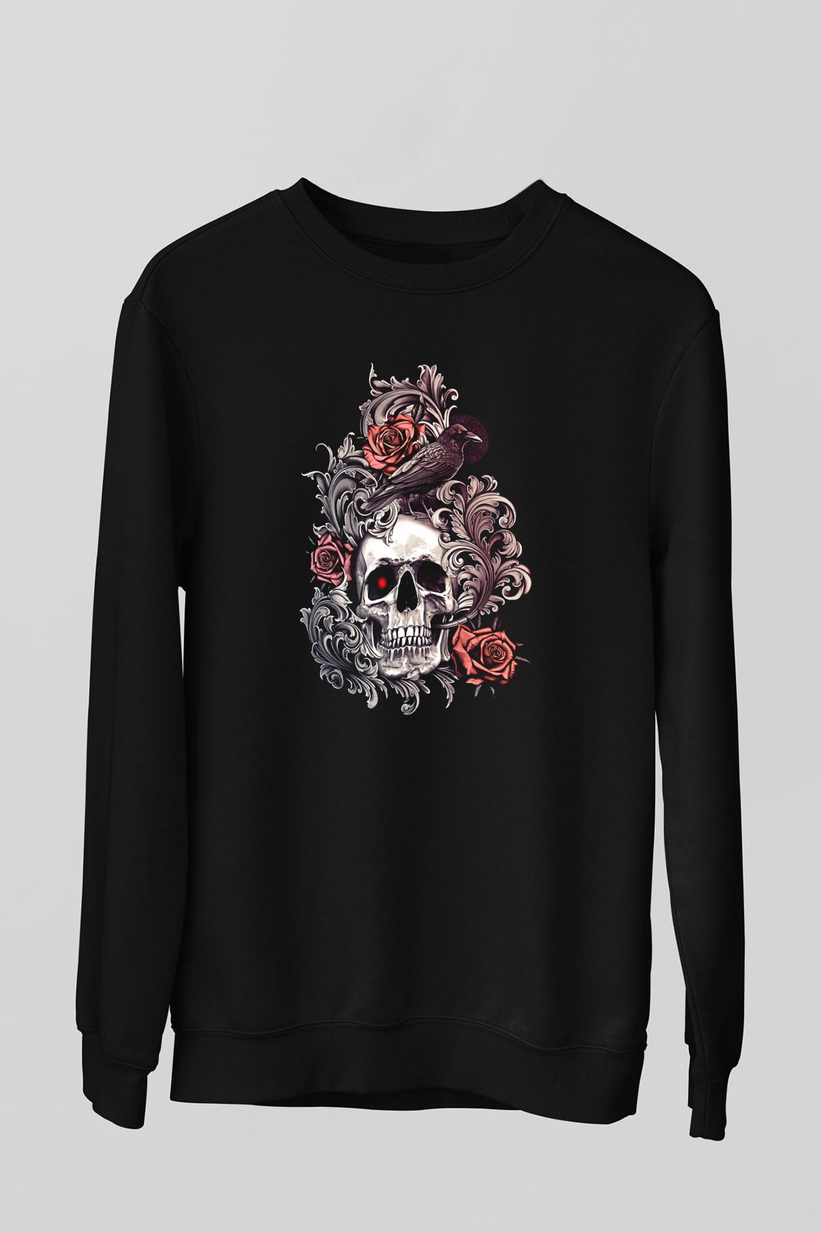 Karga Baskılı Unisex Siyah Sweatshirt