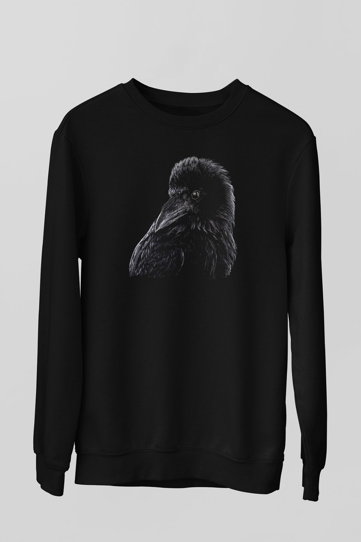 Karga Baskılı Unisex Siyah Sweatshirt