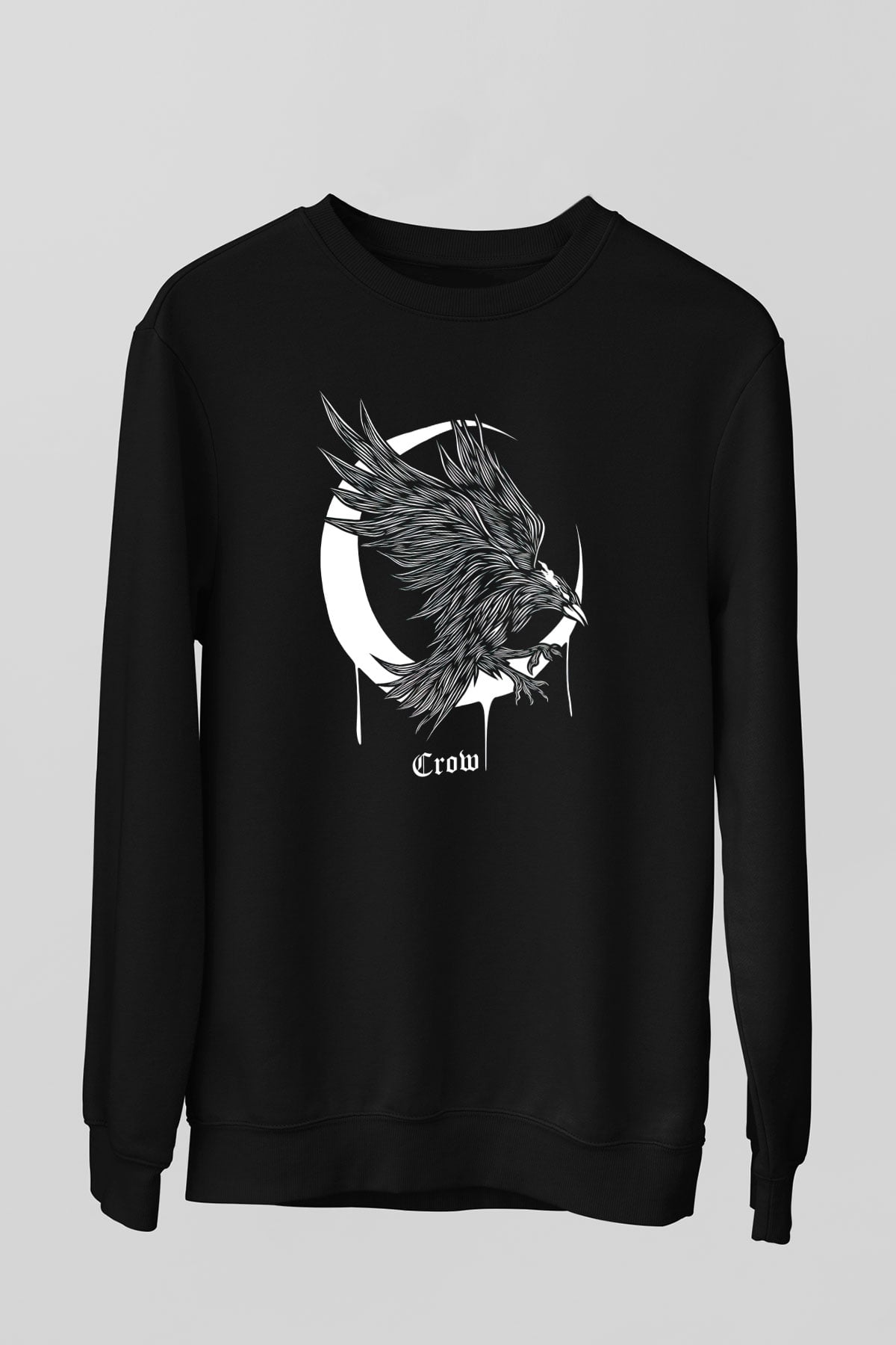 Karga Baskılı Unisex Siyah Sweatshirt