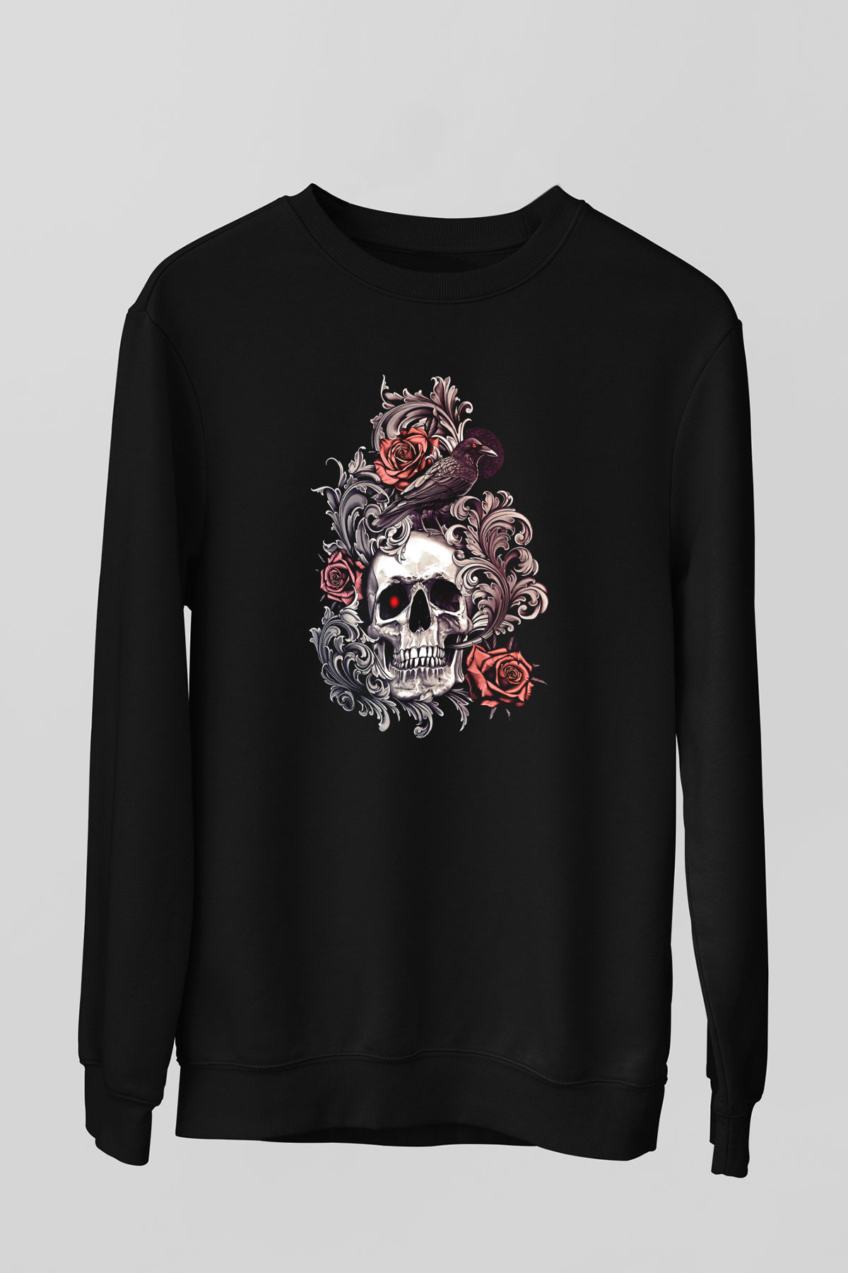 Karga Baskılı Unisex Siyah Sweatshirt