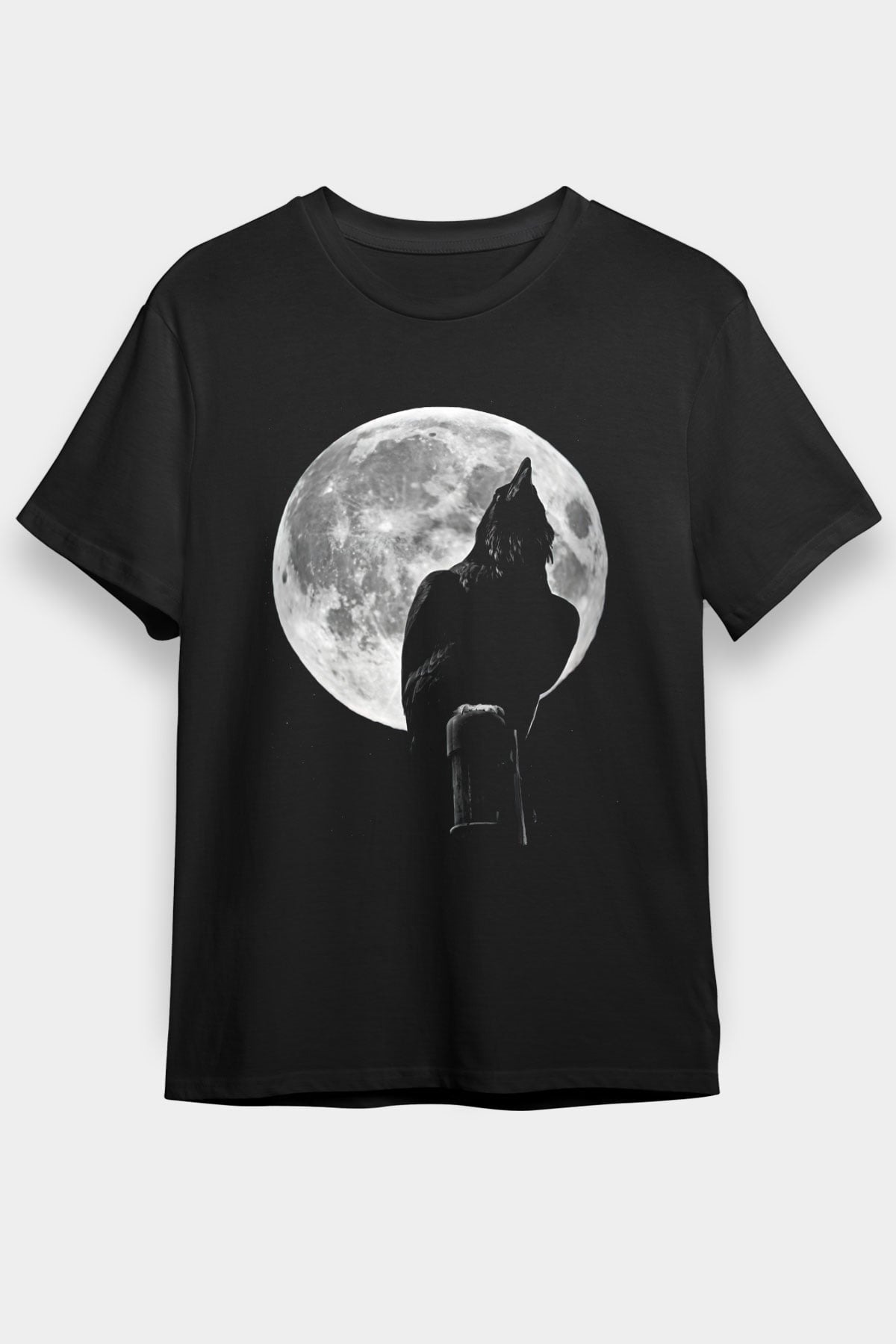 Karga Baskılı Unisex Siyah Tişört - Tshirt