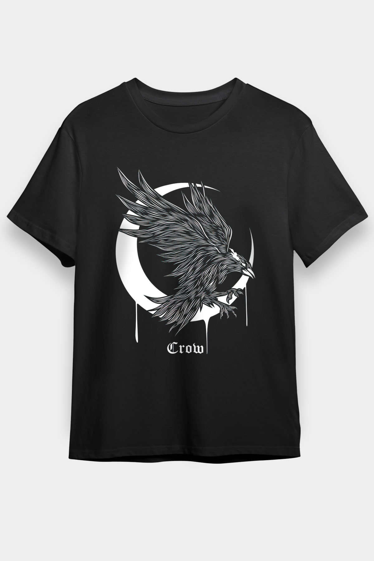Karga Baskılı Unisex Siyah Tişört - Tshirt