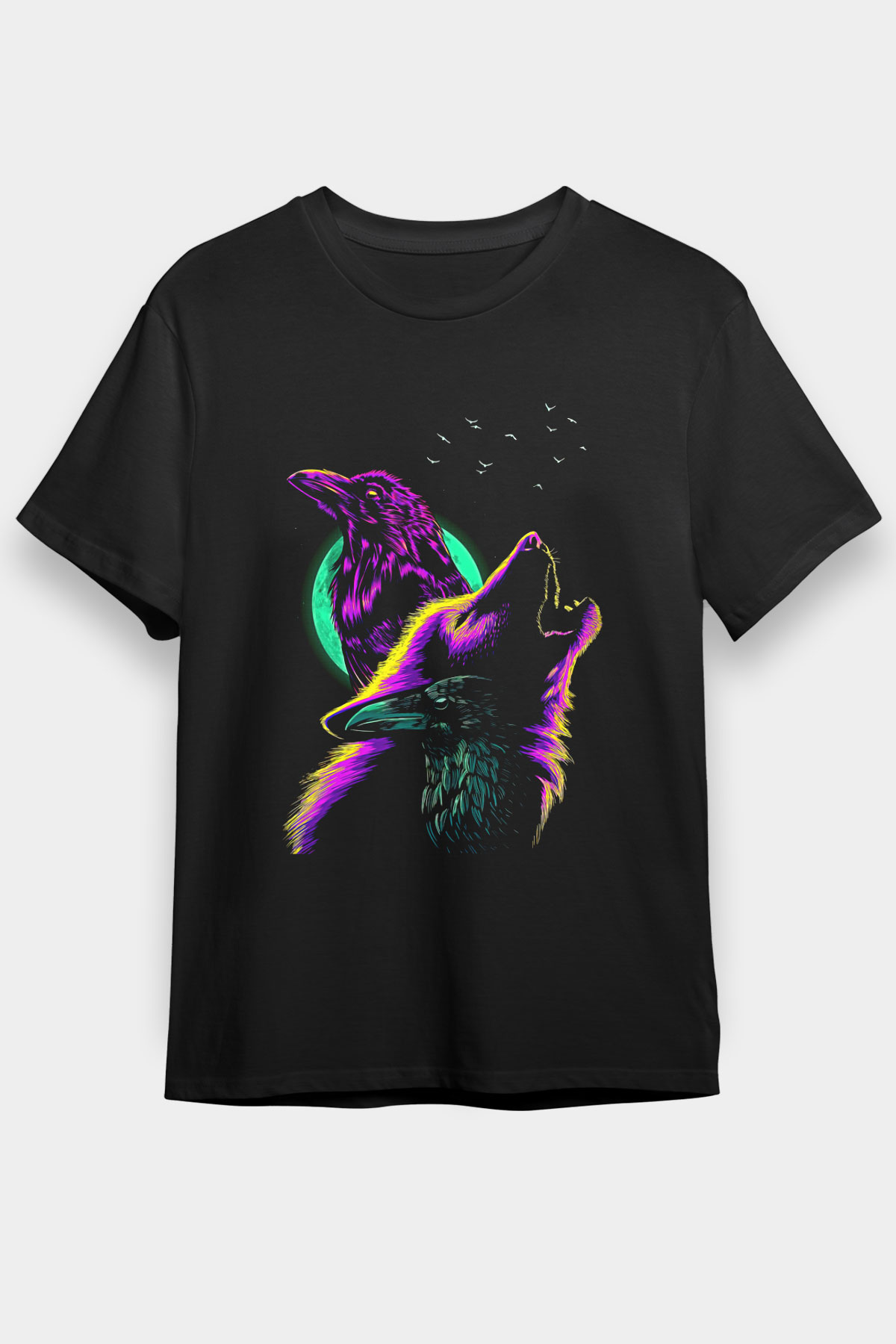 Karga Baskılı Unisex Siyah Tişört - Tshirt