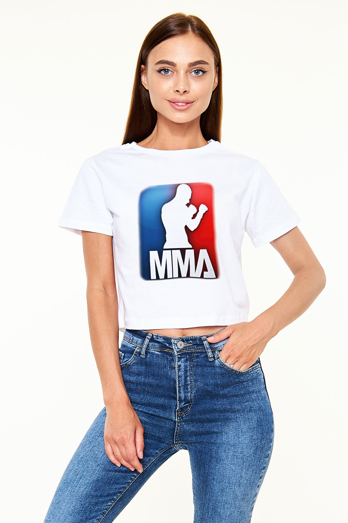 Karma dövüş sanatları Beyaz Croptop Tişört