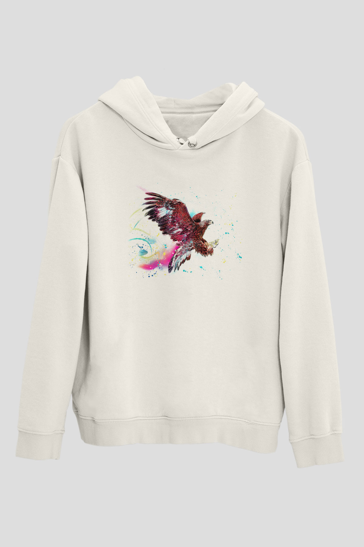 Kartal Beyaz Unisex Kapşonlu Sweatshirt