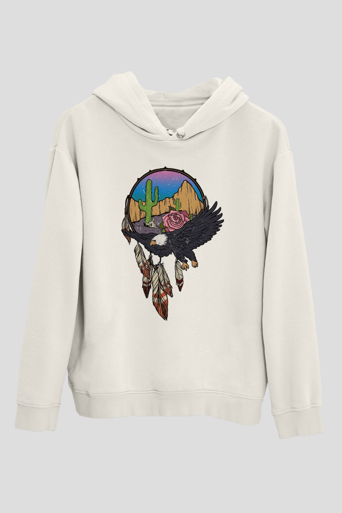 Kartal Beyaz Unisex Kapşonlu Sweatshirt