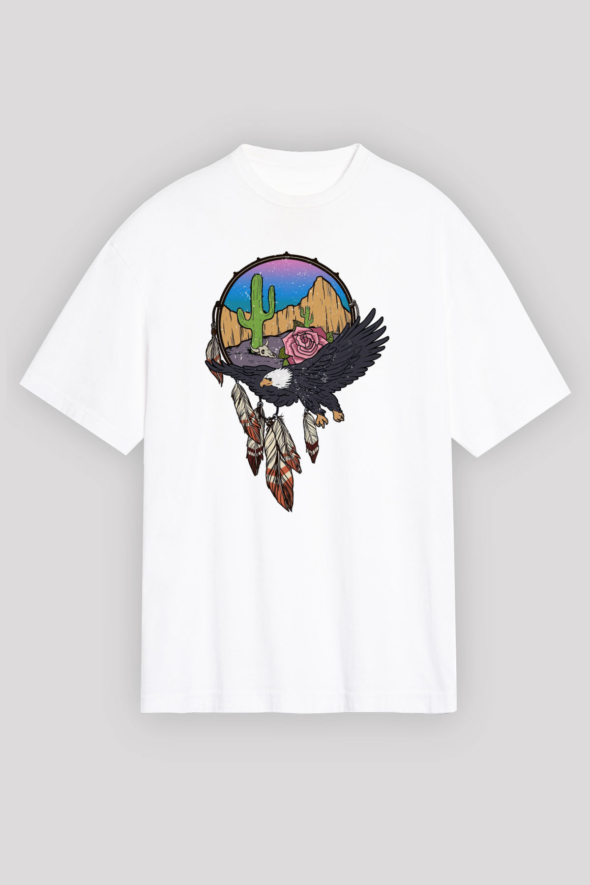 Kartal Beyaz Unisex Oversize Tişört T-Shirt