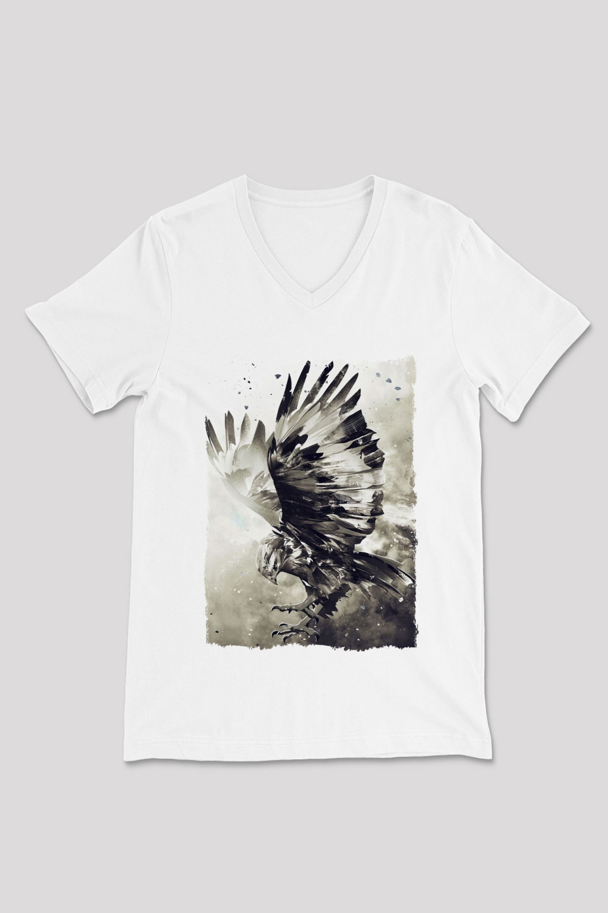 Kartal Beyaz Unisex V Yaka Tişört