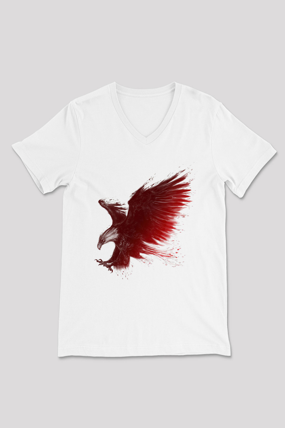 Kartal Beyaz Unisex V Yaka Tişört