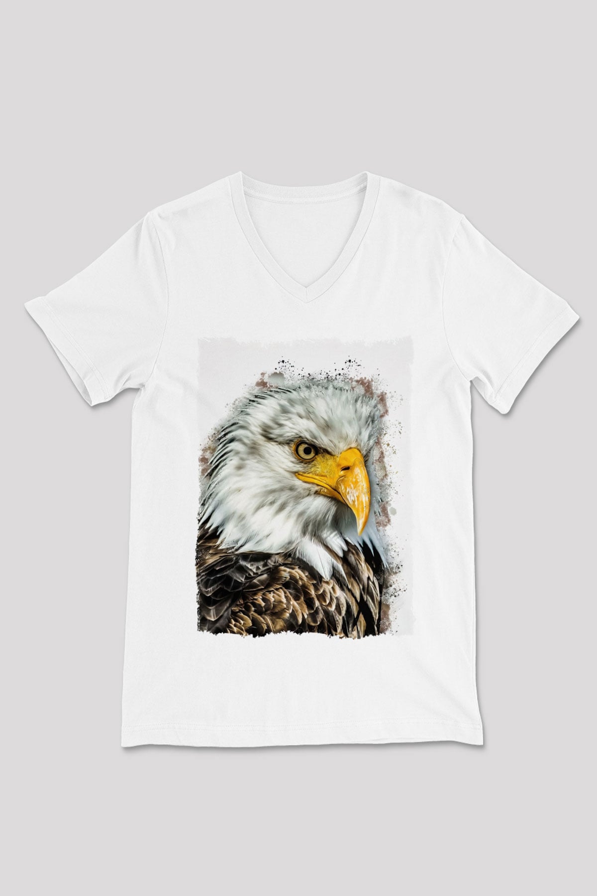 Kartal Beyaz Unisex V Yaka Tişört