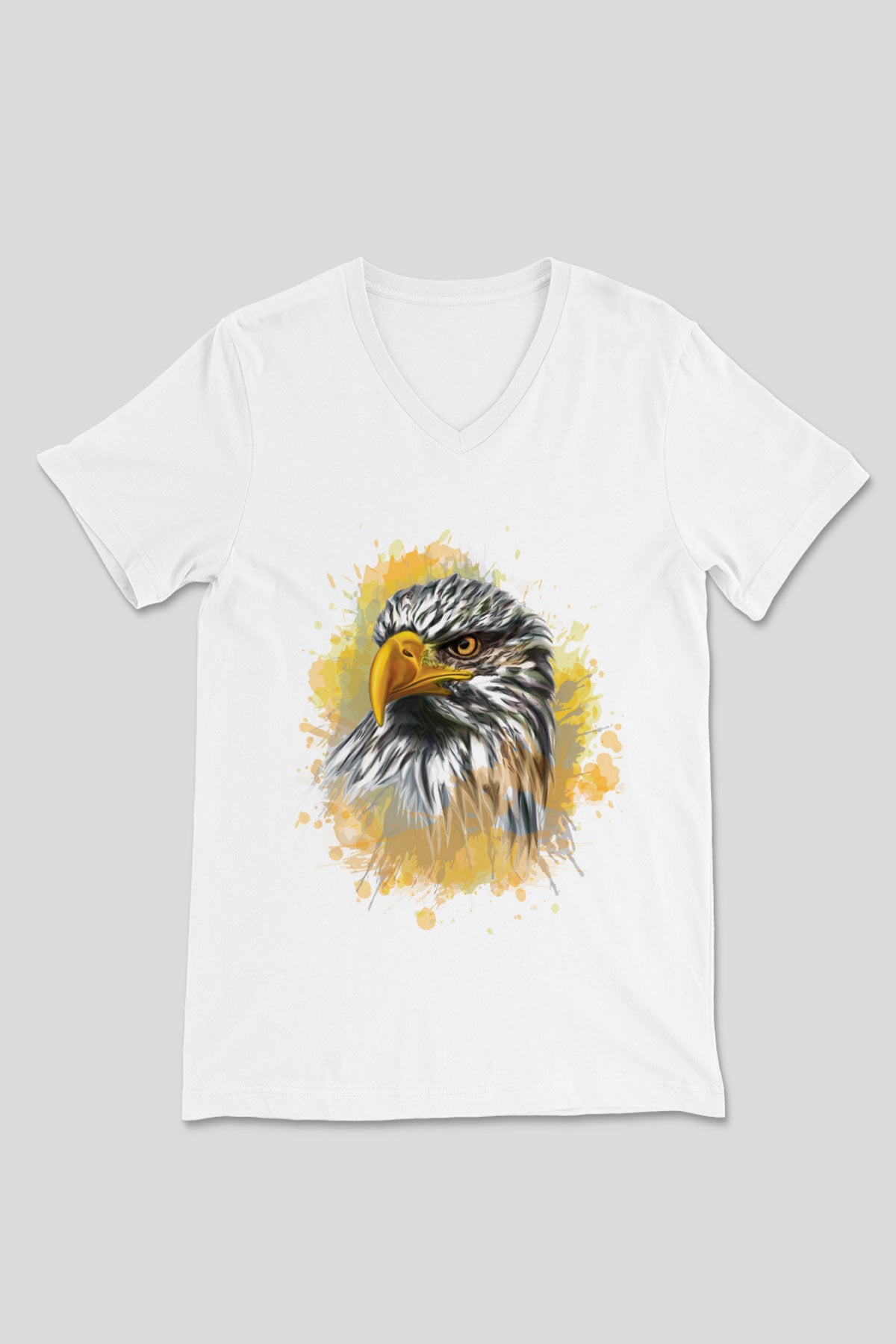 Kartal Beyaz Unisex V Yaka Tişört T-Shirt