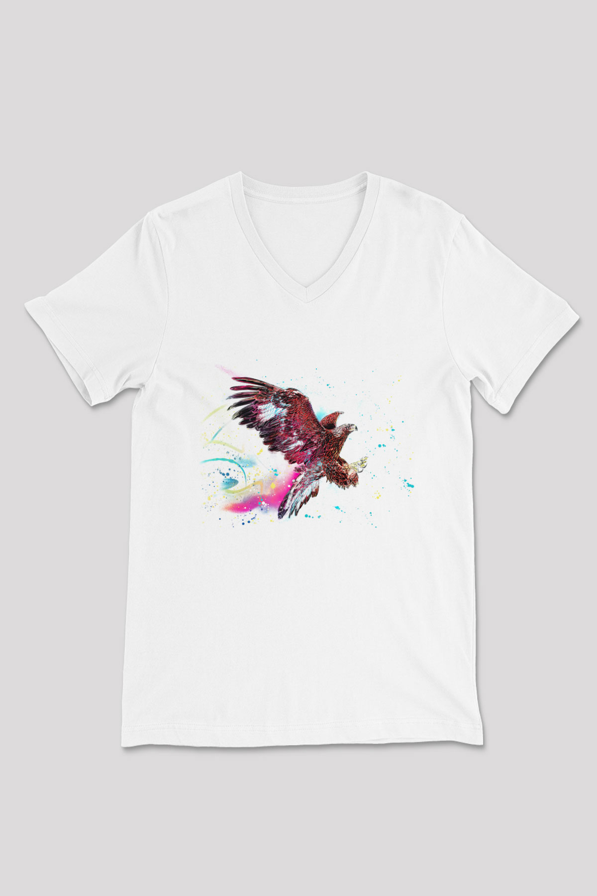 Kartal Beyaz Unisex V Yaka Tişört T-Shirt