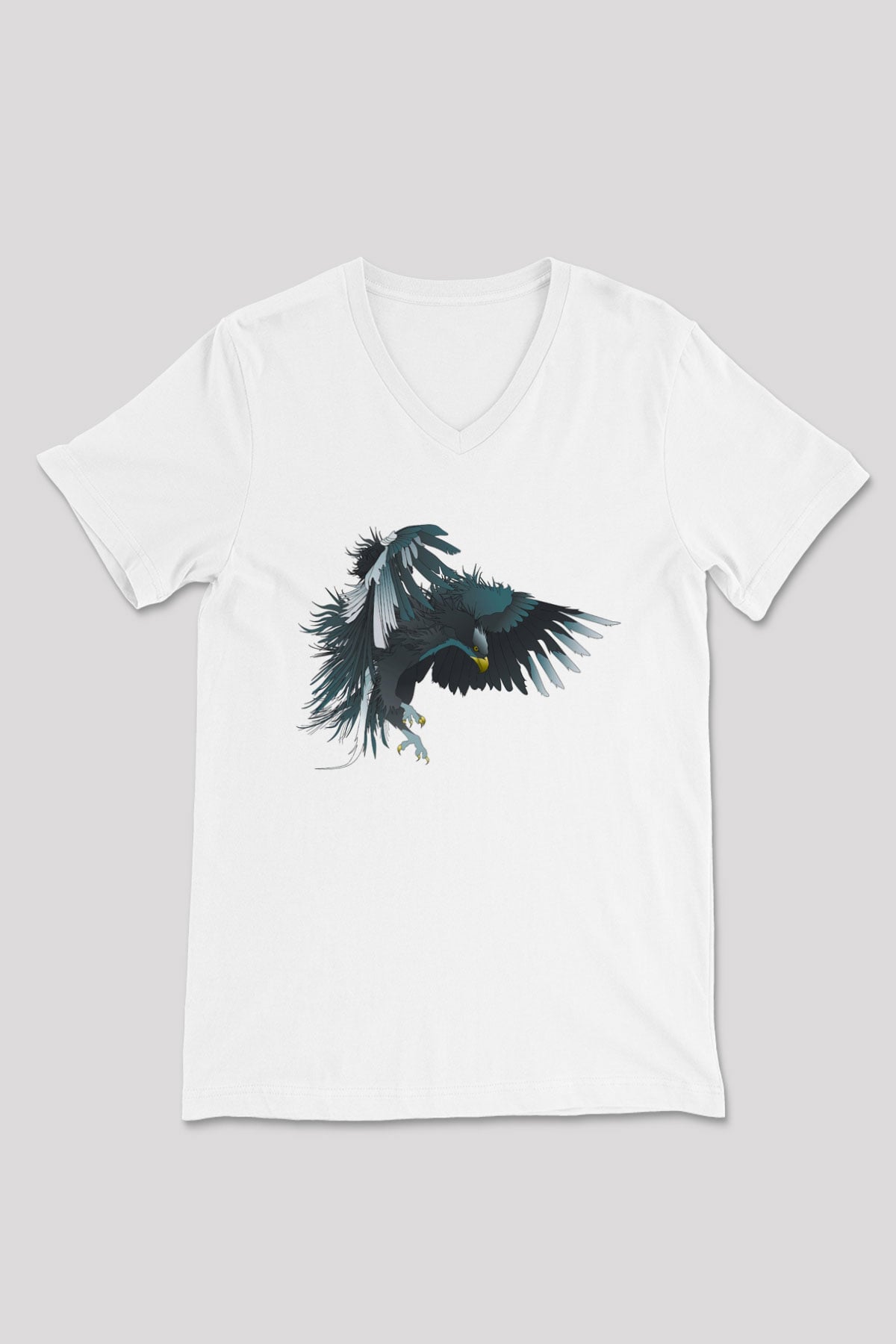 Kartal Beyaz Unisex V Yaka Tişört T-Shirt