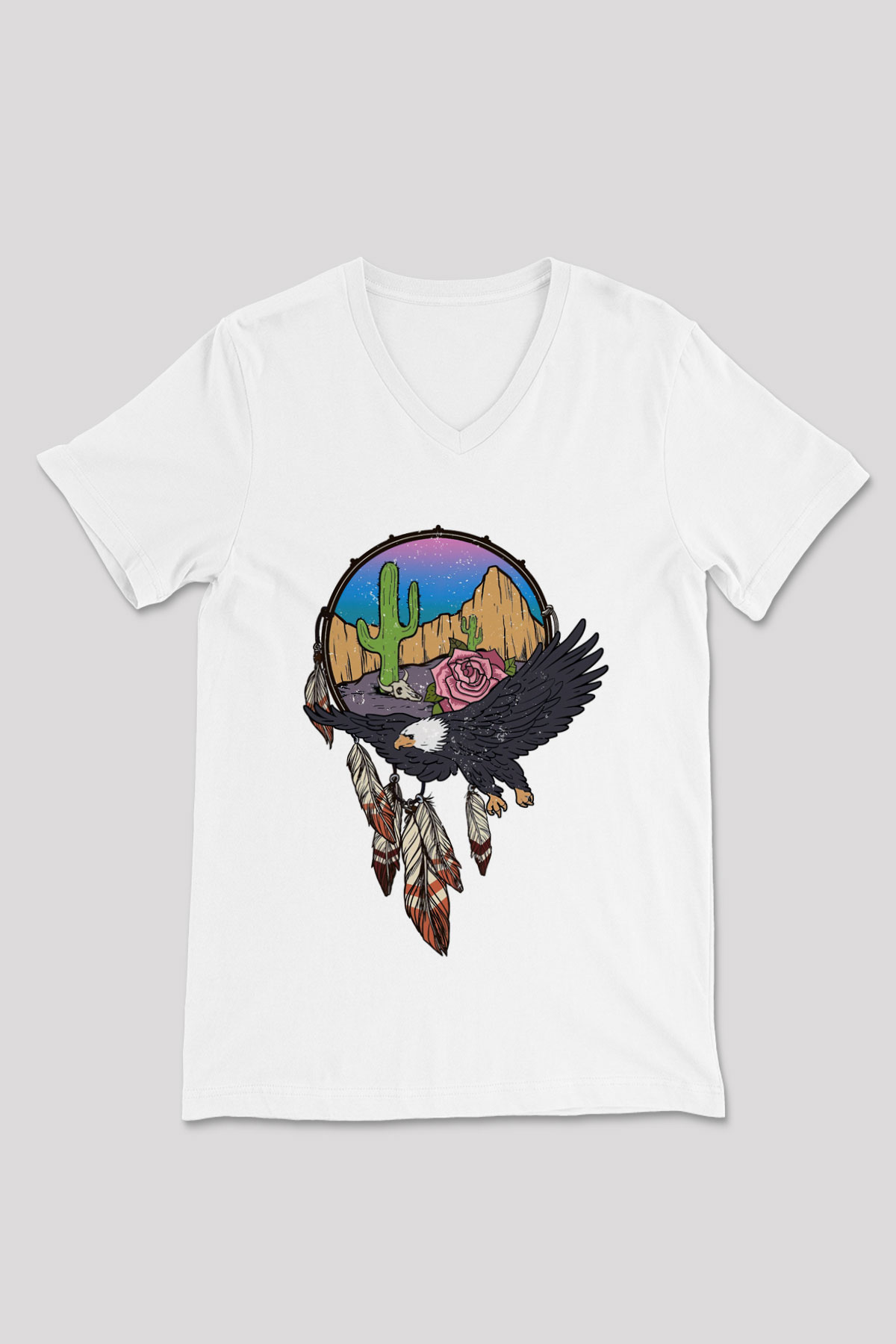 Kartal Beyaz Unisex V Yaka Tişört T-Shirt