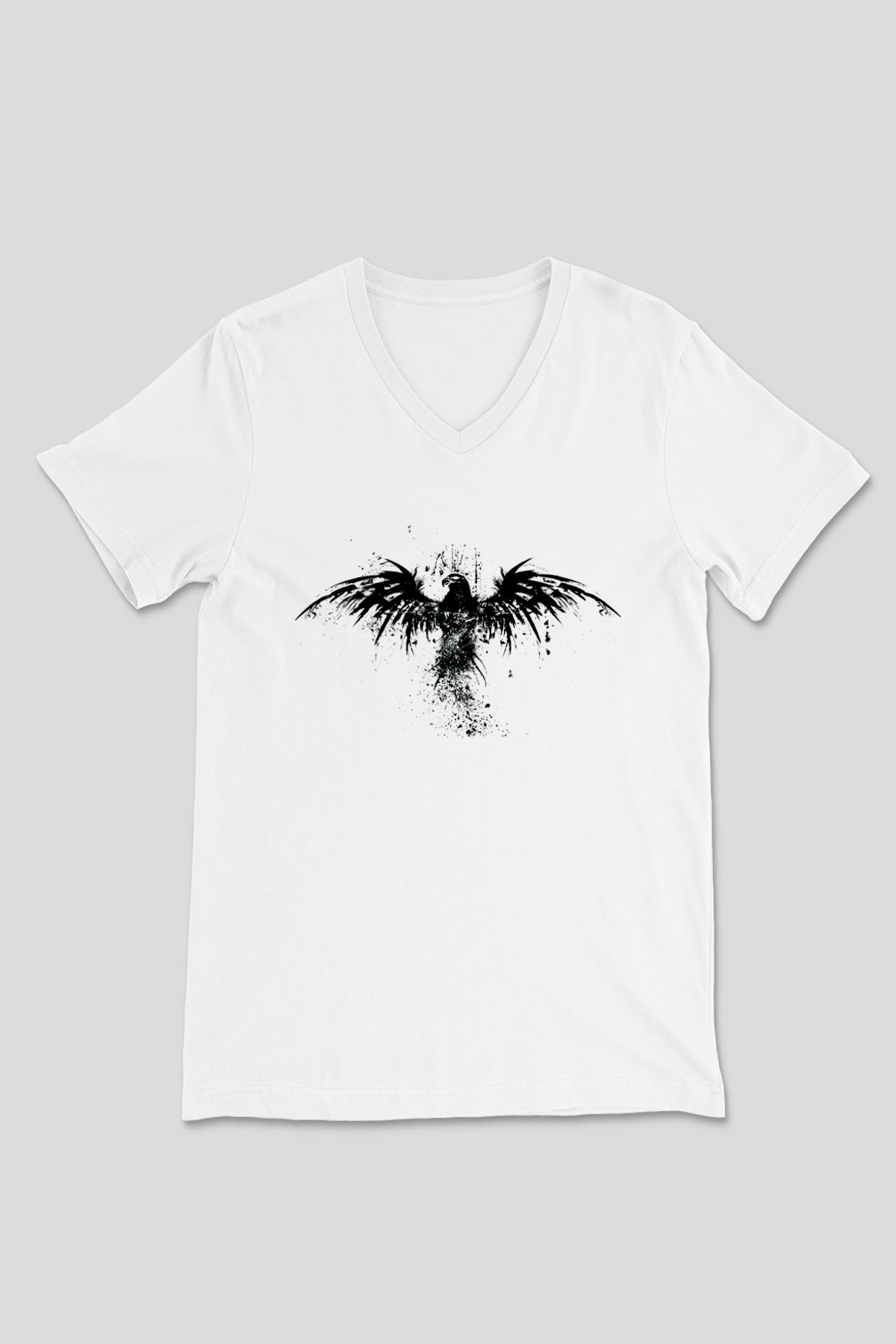 Kartal Beyaz Unisex V Yaka Tişört T-Shirt