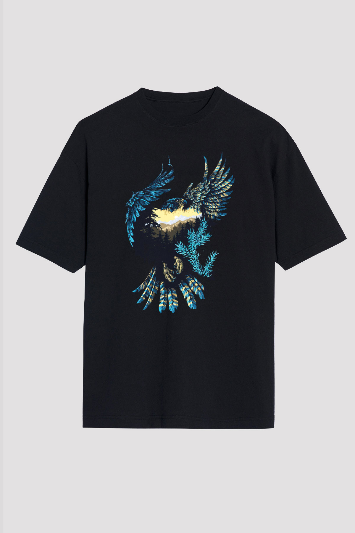 Kartal Siyah Unisex Oversize Tişört T-Shirt