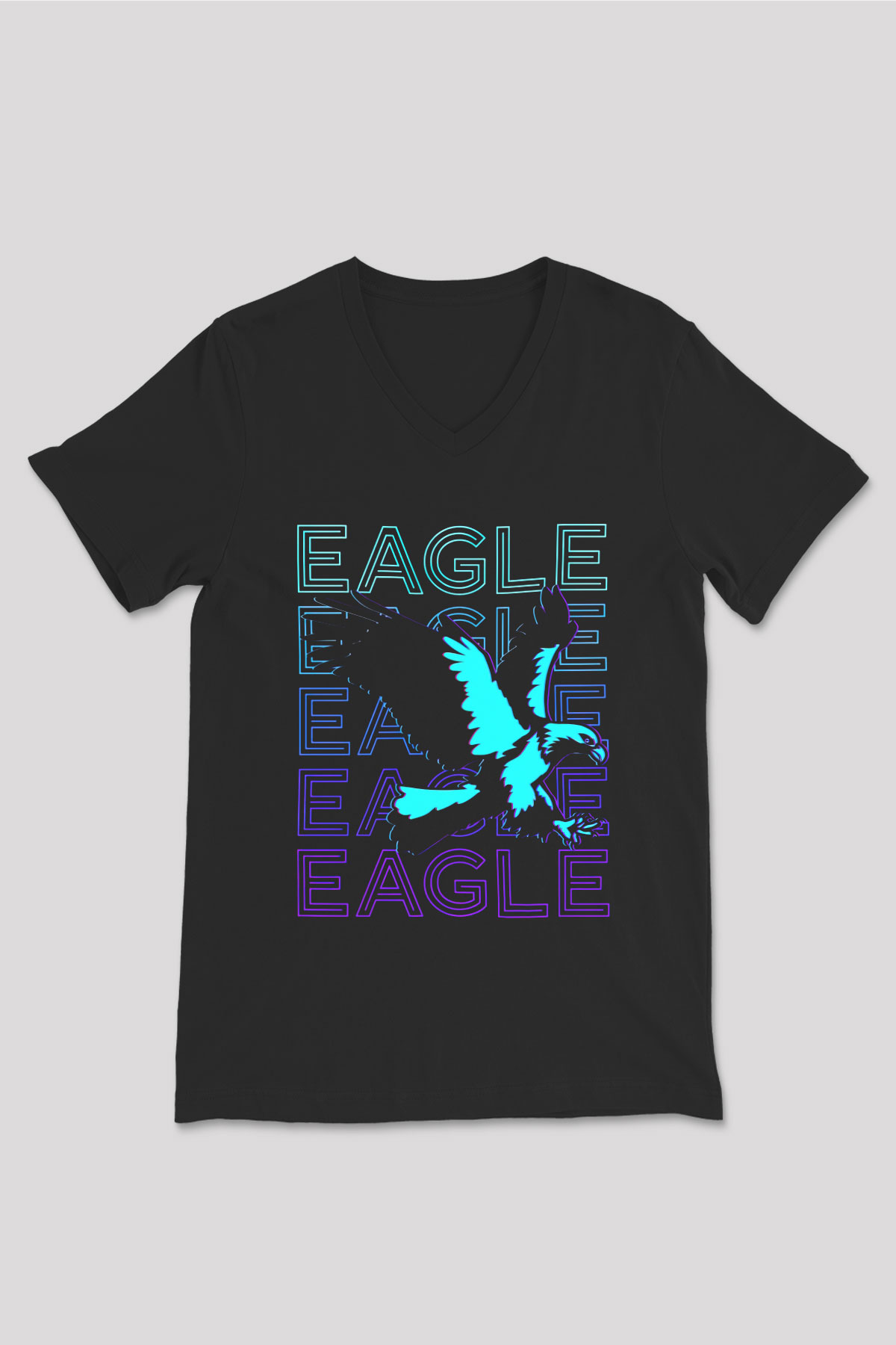 Kartal Siyah Unisex V Yaka Tişört
