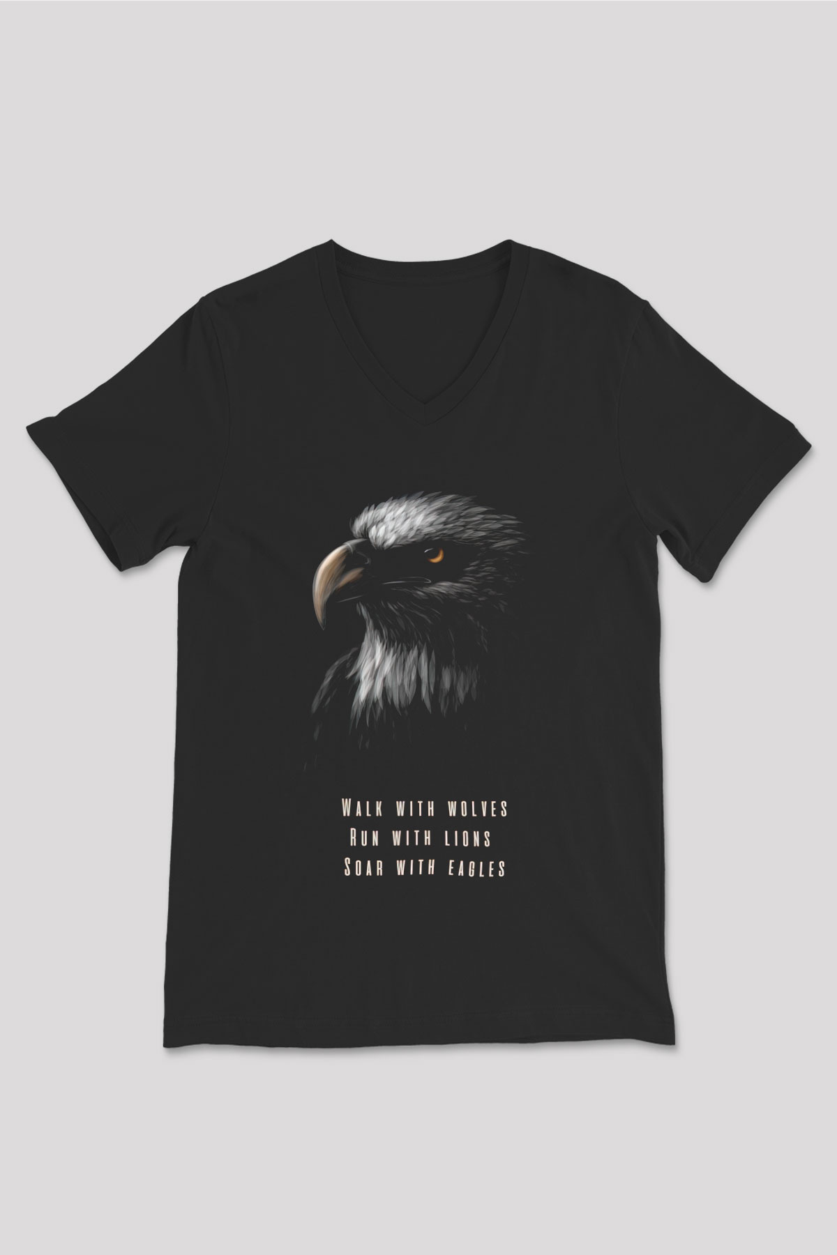 Kartal Siyah Unisex V Yaka Tişört
