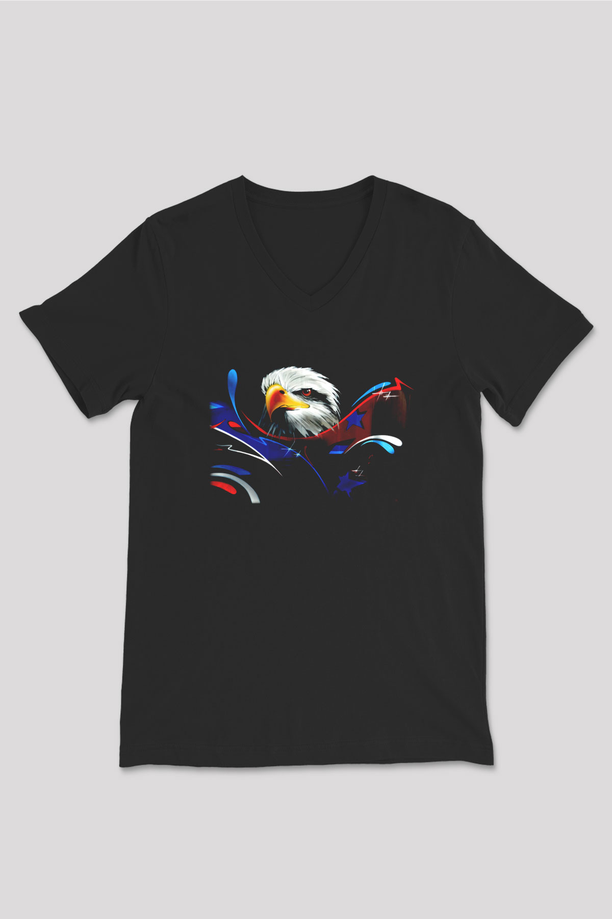 Kartal Siyah Unisex V Yaka Tişört T-Shirt