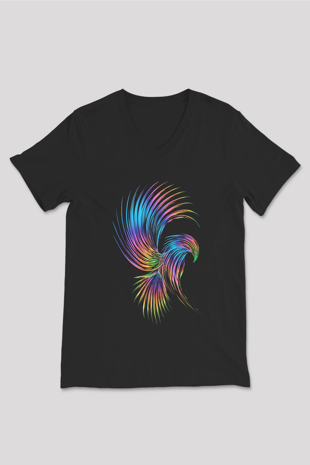 Kartal Siyah Unisex V Yaka Tişört T-Shirt