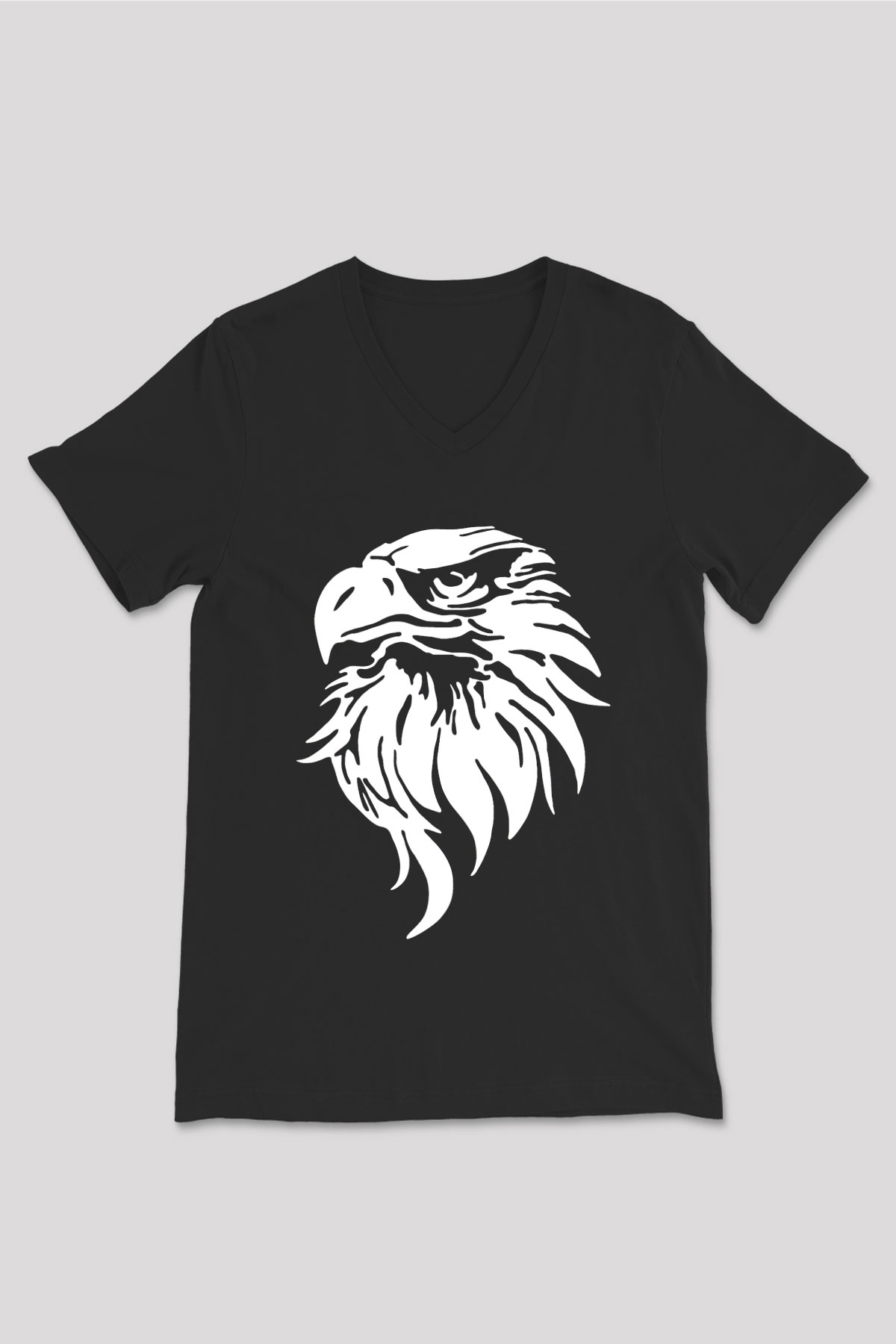 Kartal Siyah Unisex V Yaka Tişört T-Shirt