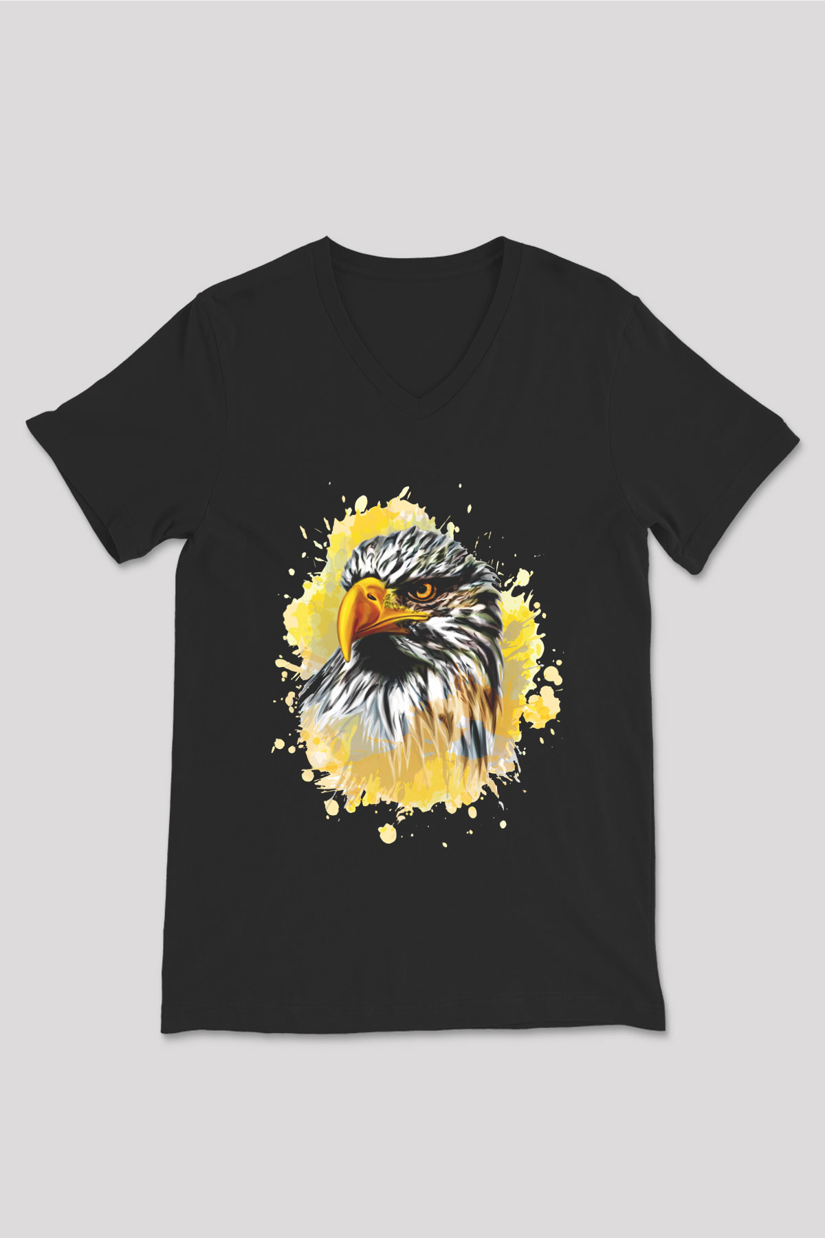 Kartal Siyah Unisex V Yaka Tişört T-Shirt
