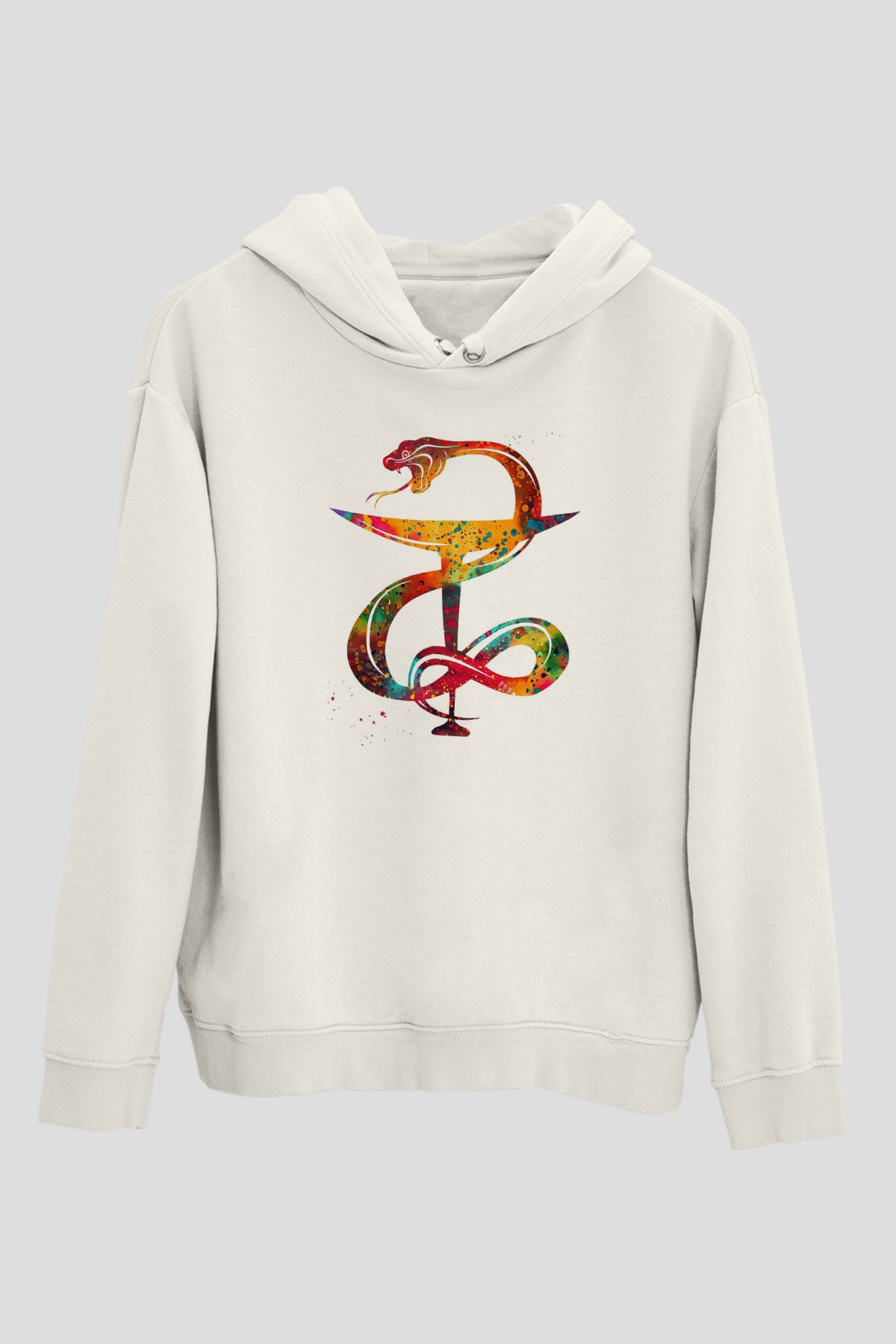 Kasede Hygieia Baskılı Unisex Ekru Hoodie