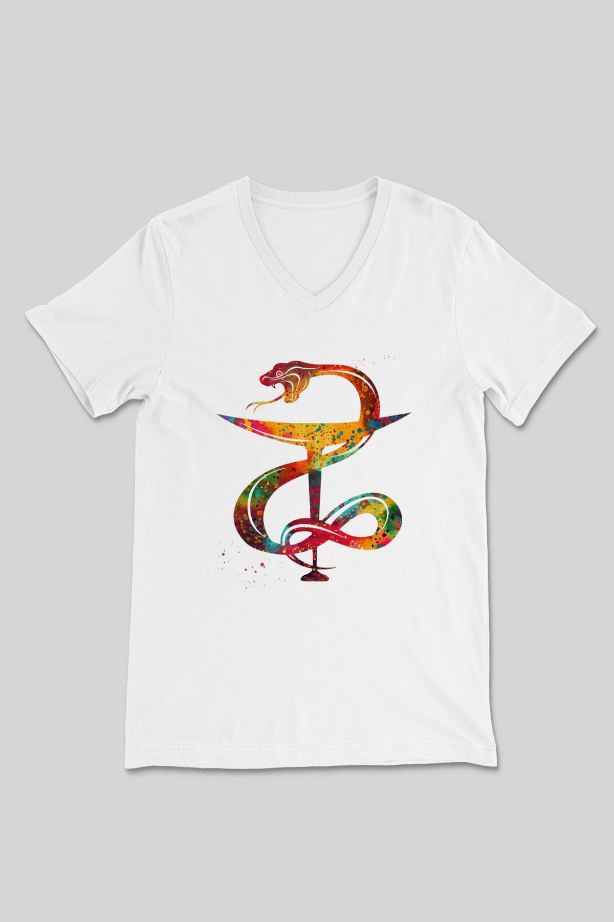 Kasede Hygieia Baskılı Unisex V Yaka Beyaz Tişört - Tshirt