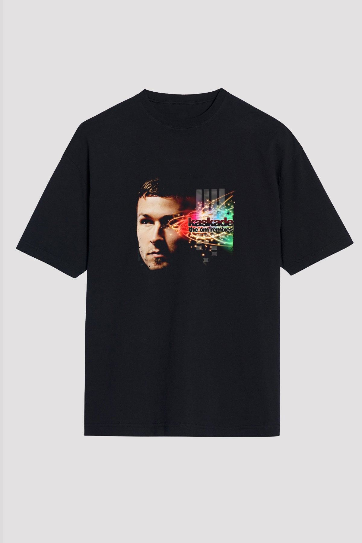 Kaskade Baskılı Unisex Oversize Siyah Tişört