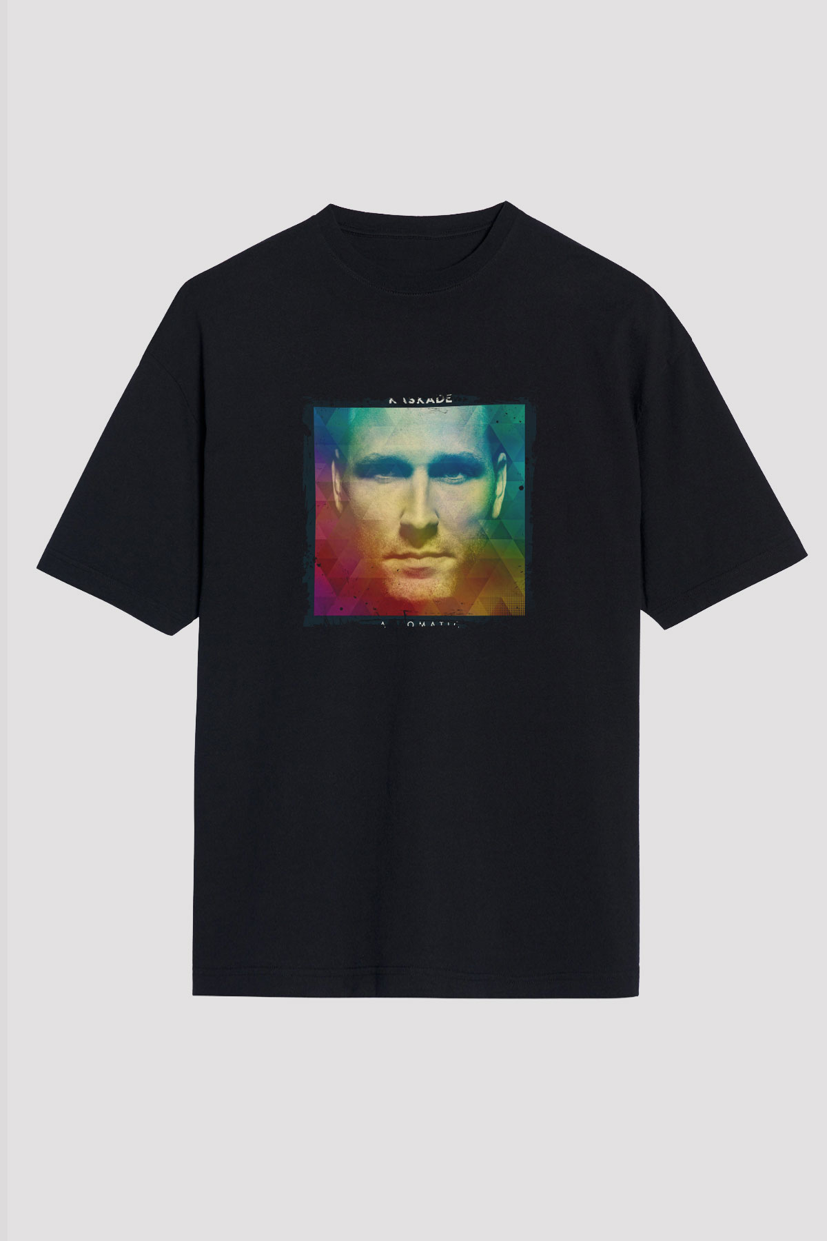 Kaskade Baskılı Unisex Oversize Siyah Tişört