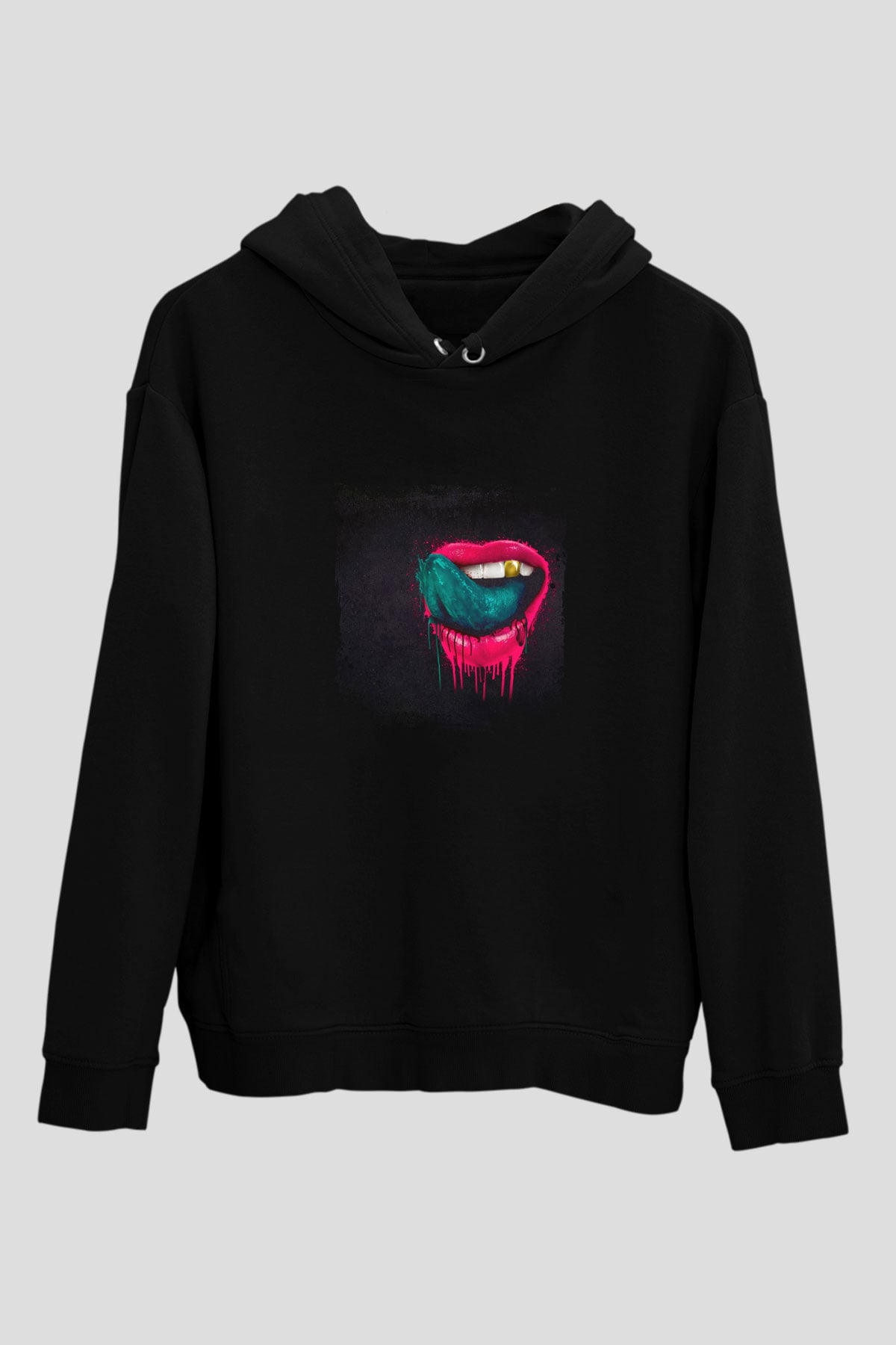 Kaskade Baskılı Unisex Siyah Hoodie