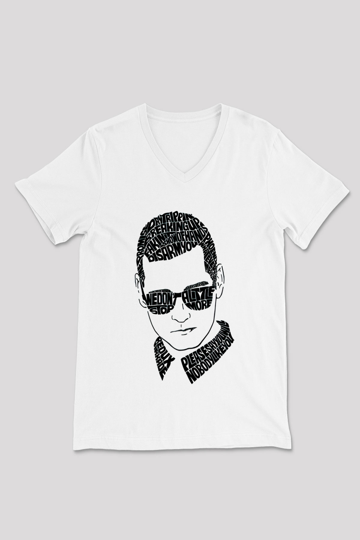 Kaskade Beyaz Unisex V Yaka Tişört
