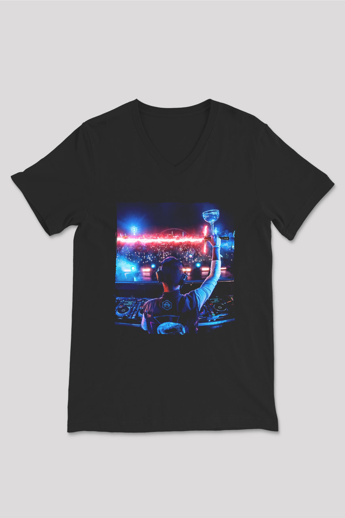 Kaskade Siyah Unisex V Yaka Tişört