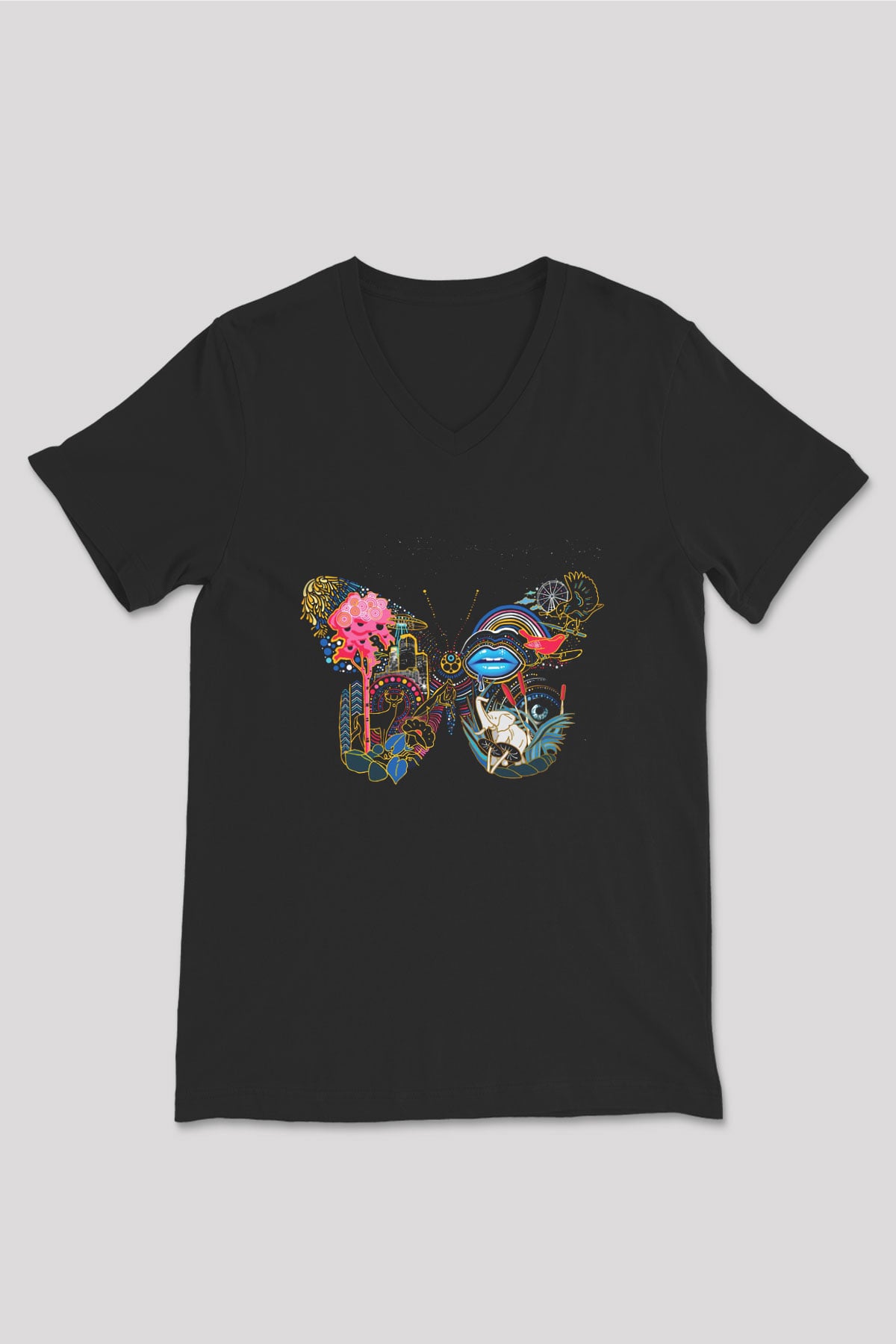 Kaskade Siyah Unisex V Yaka Tişört