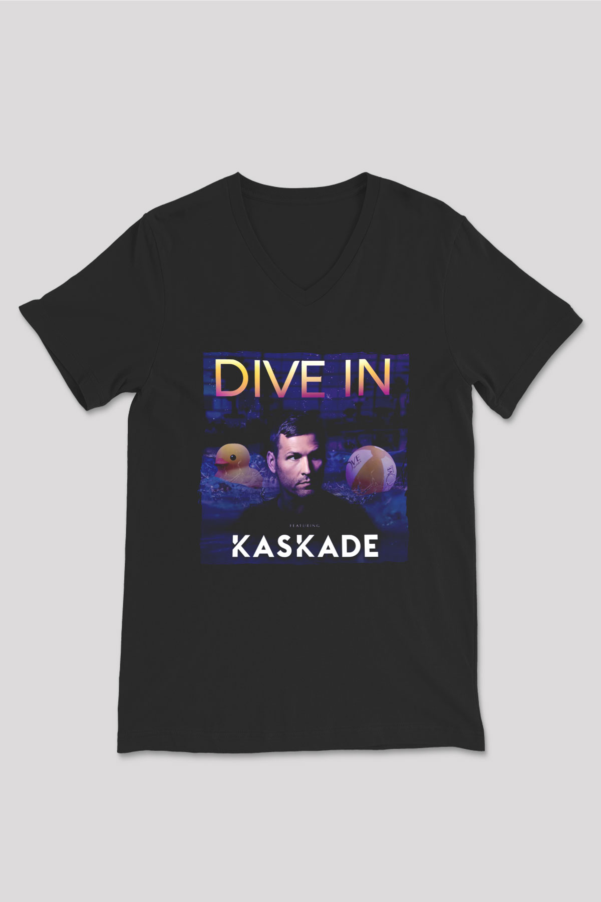Kaskade Siyah Unisex V Yaka Tişört