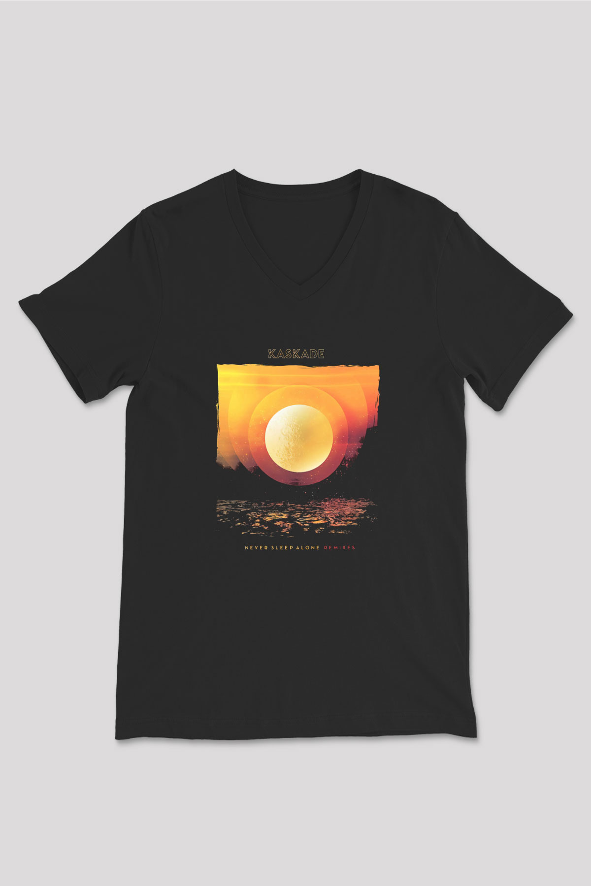 Kaskade Siyah Unisex V Yaka Tişört