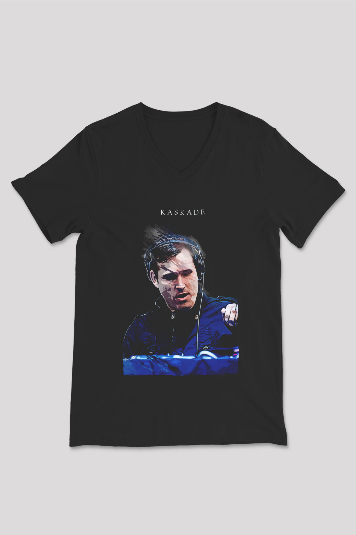 Kaskade Siyah Unisex V Yaka Tişört