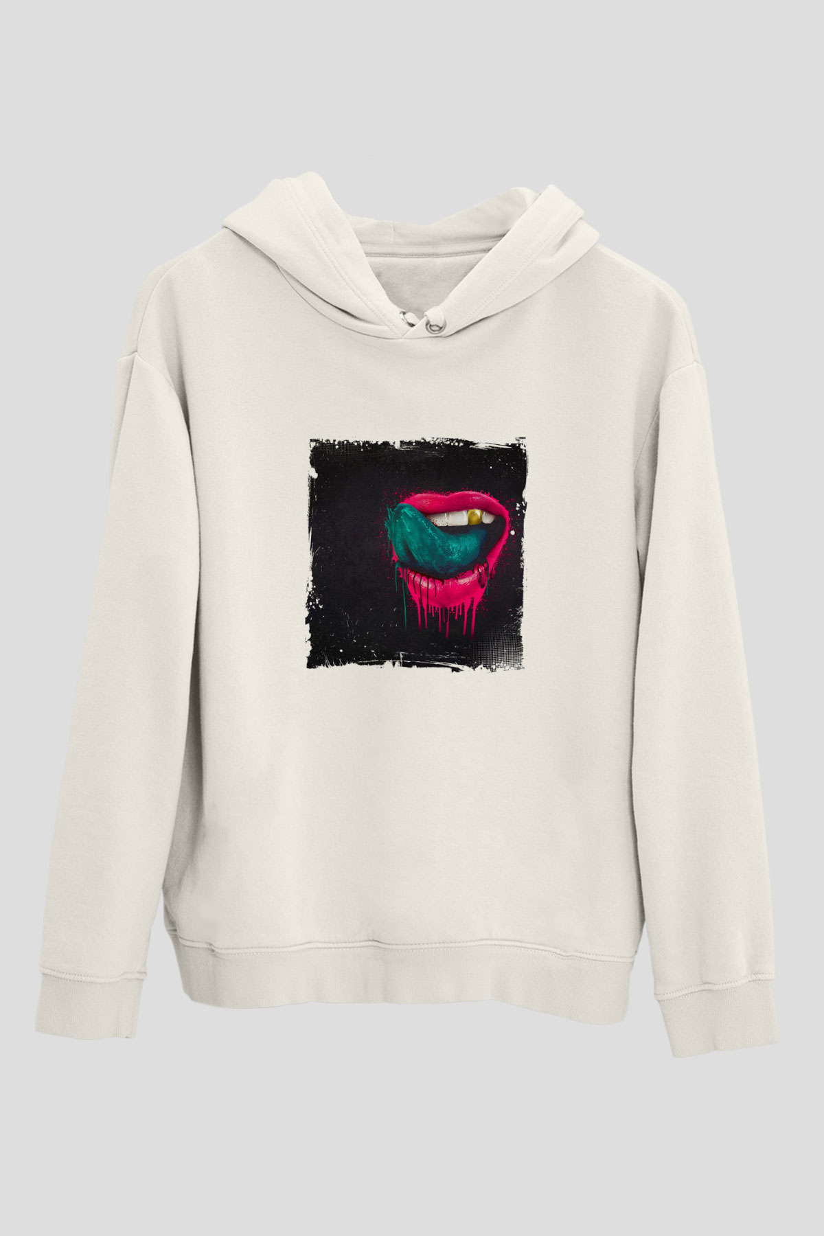 KaskadeBaskılı Beyaz Hoodie