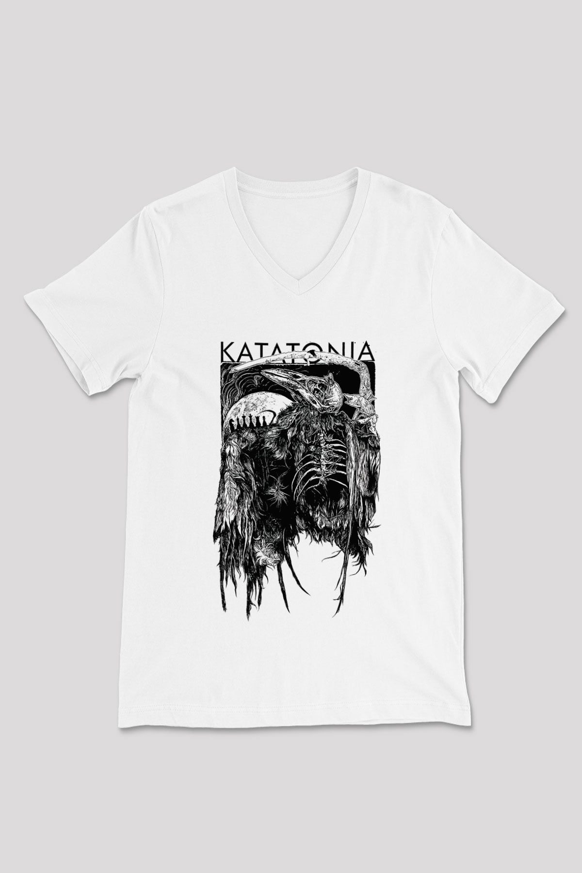 Katatonia Beyaz Unisex V Yaka Tişört T-Shirt