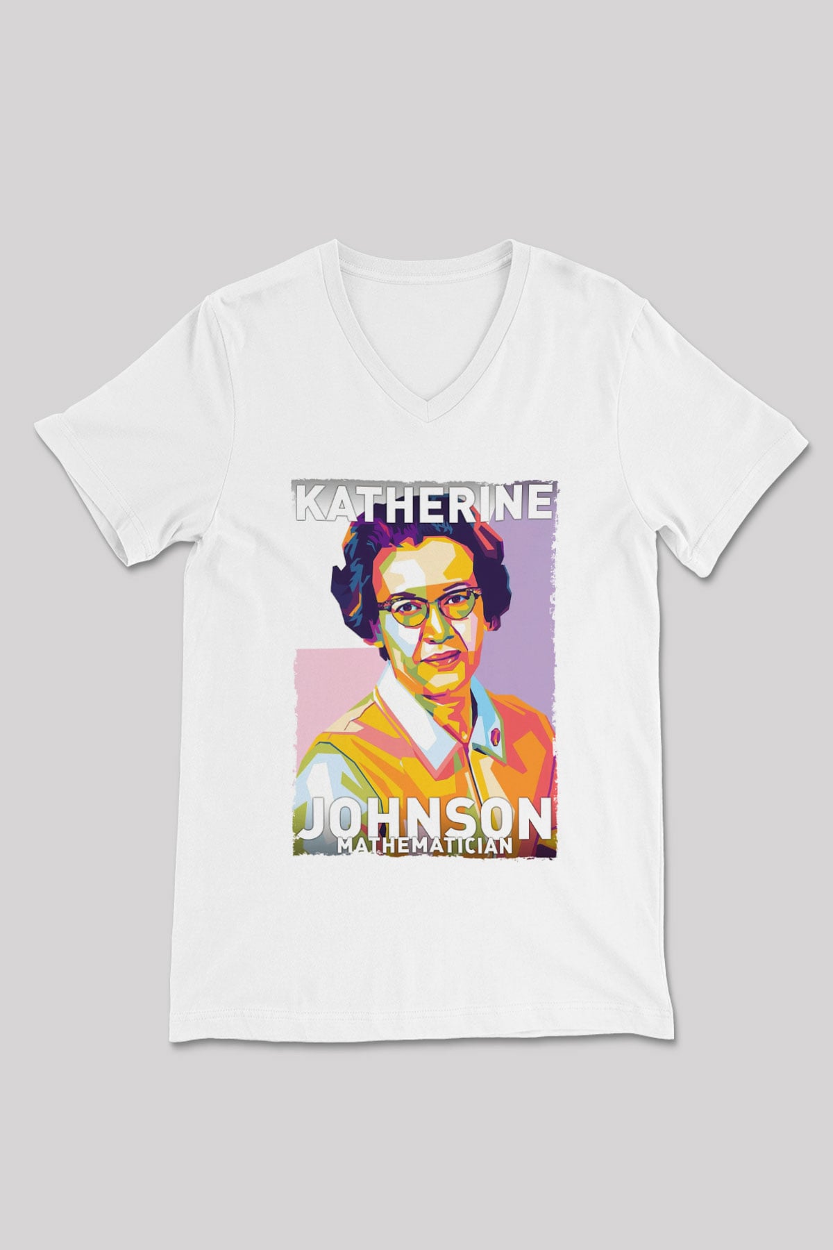 Katherine Johnson Baskılı Unisex V Yaka Beyaz Tişört - Tshirt