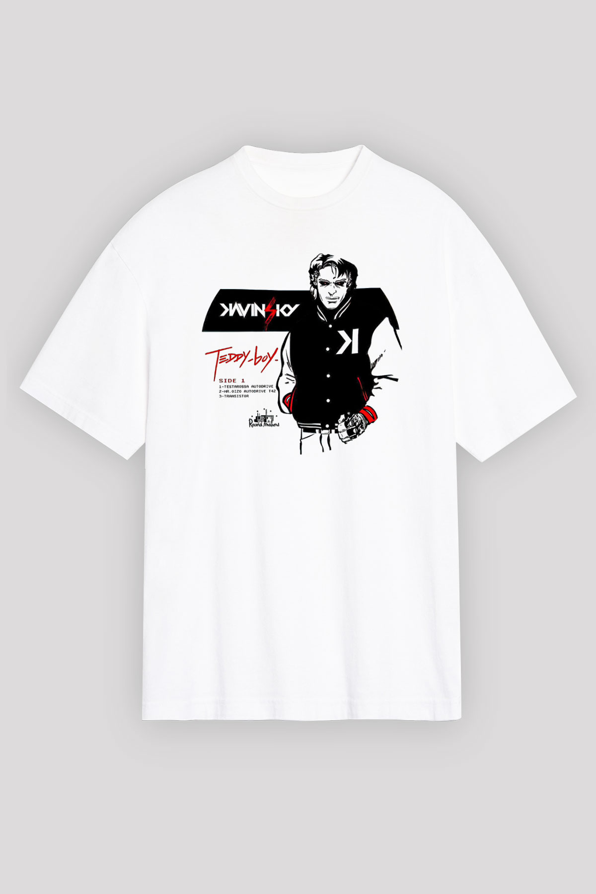 Kavinsky Baskılı Beyaz Unisex Oversize Tişört - Tshirt